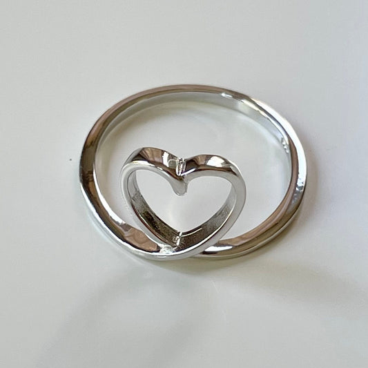 Sterling Silver Heart Loop Ring: Rhodium Plated Promise Ring