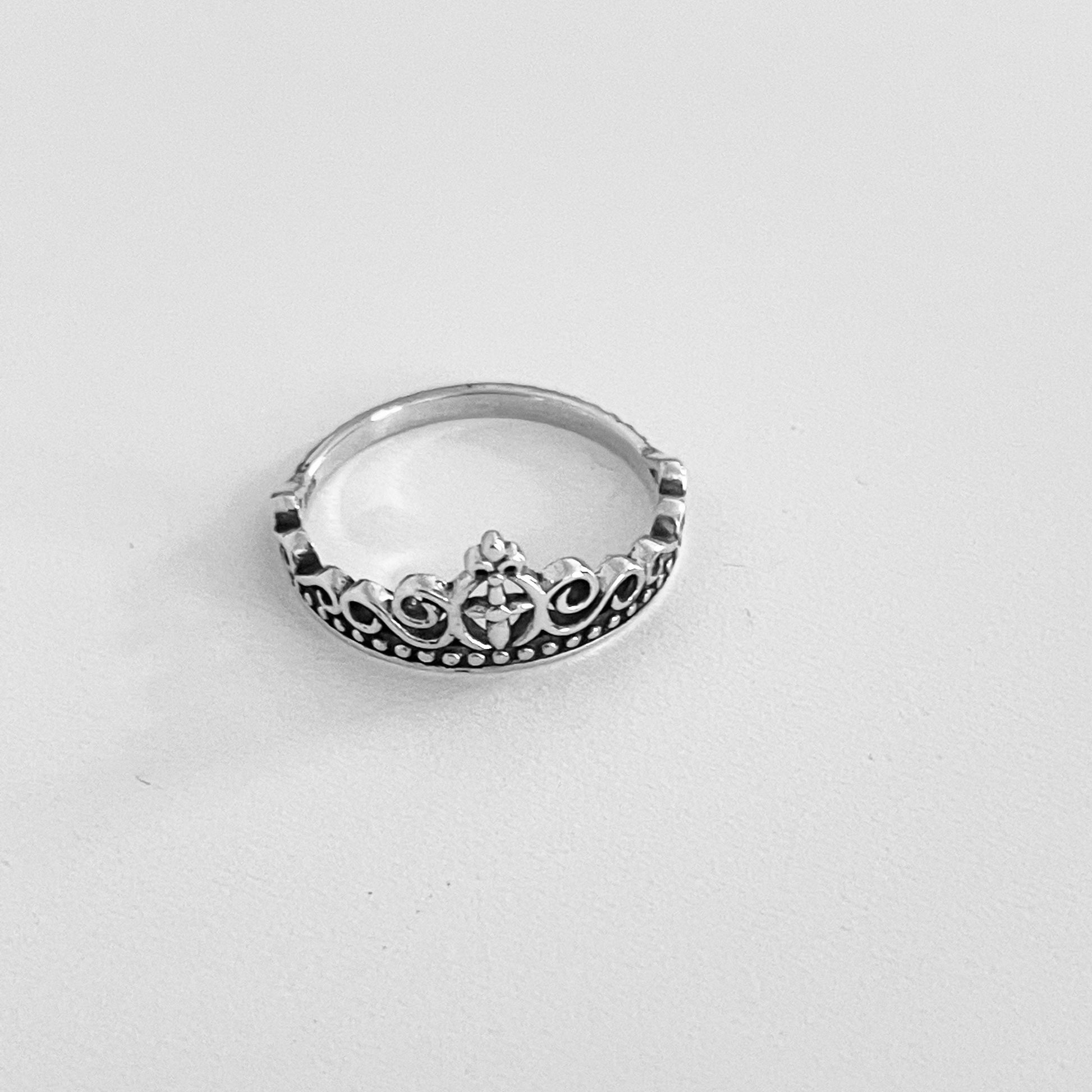 Cross Crown Sterling Silver Ring, Dainty Ring, Cross Ring, Crown Ring, Swirl Ring, Princess Ring, Stacking Ring, Statement Ring