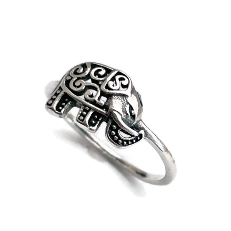 Oxidized Sterling Silver Filigree Elephant Ring