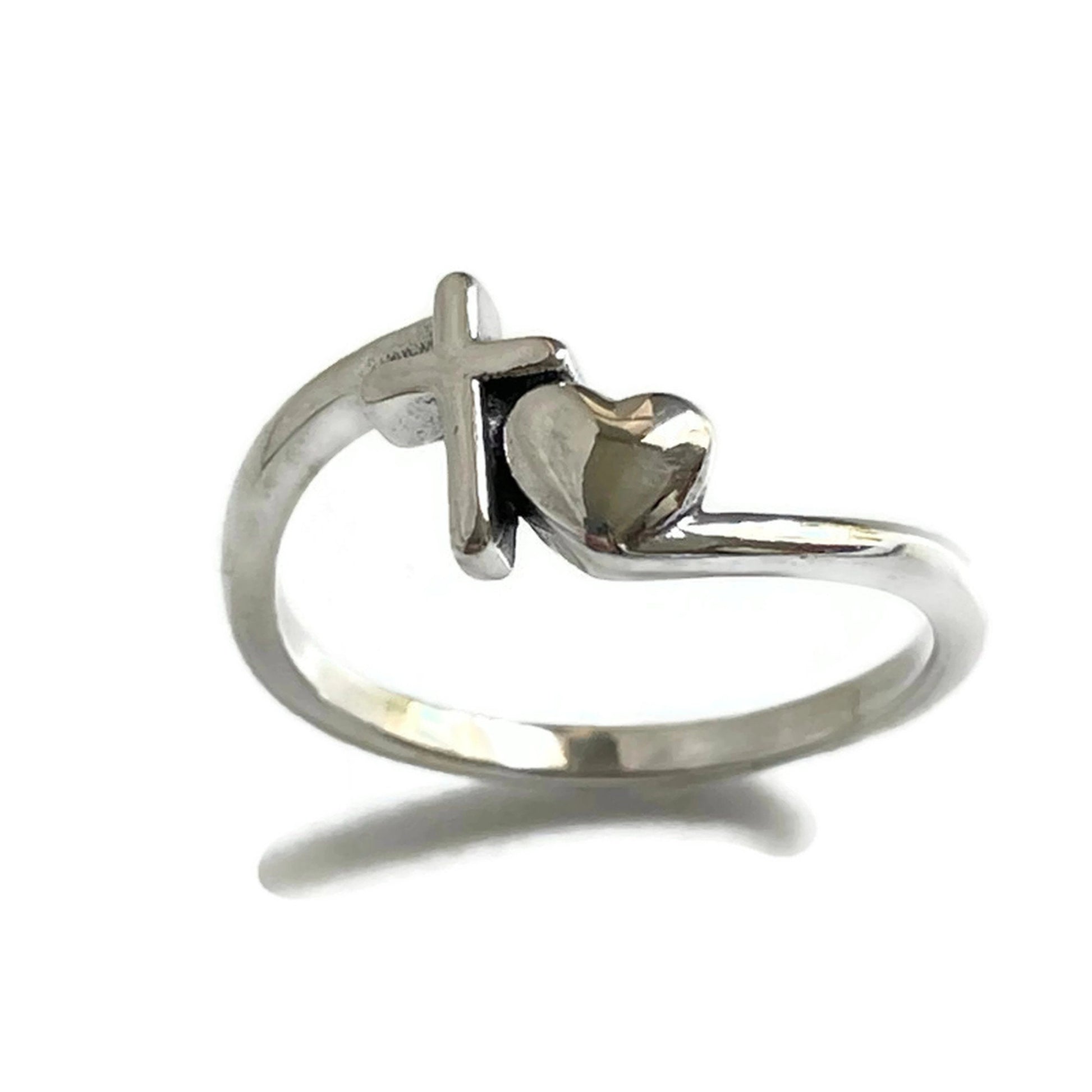 Sterling Silver Cross Heart Ring: Religious Promise Jewelry