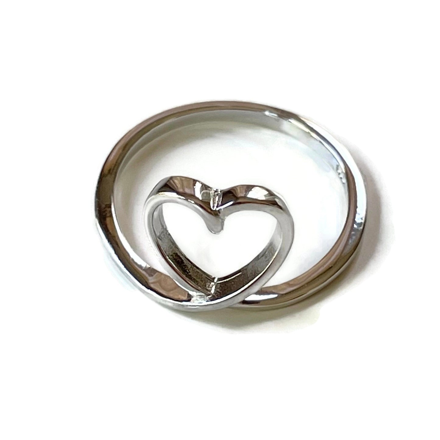 Sterling Silver Heart Loop Ring: Rhodium Plated Promise Ring
