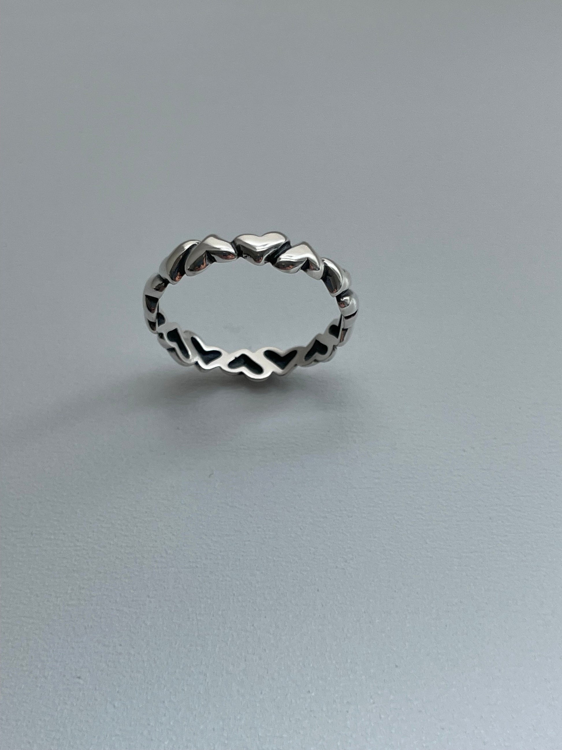 Sterling Silver Hearts Band Ring: Oxidized Love Ring