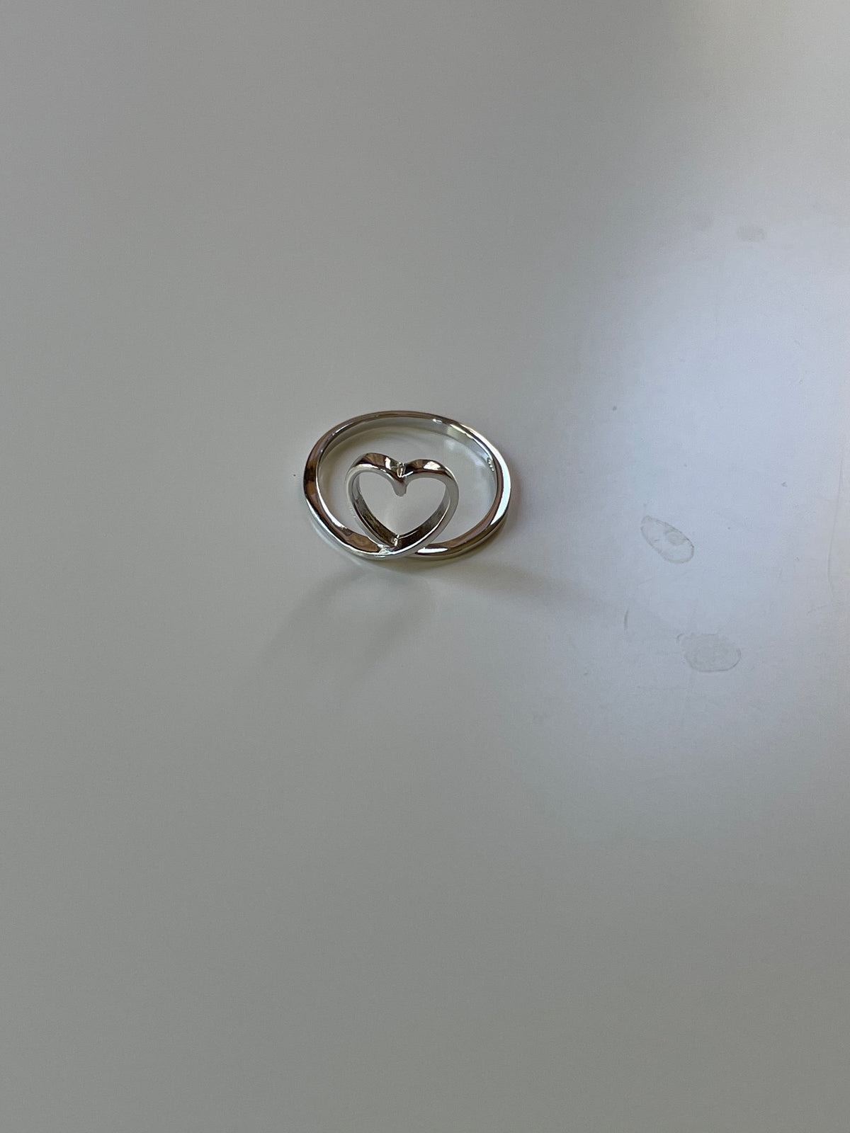 Sterling Silver Heart Loop Ring: Rhodium Plated Promise Ring