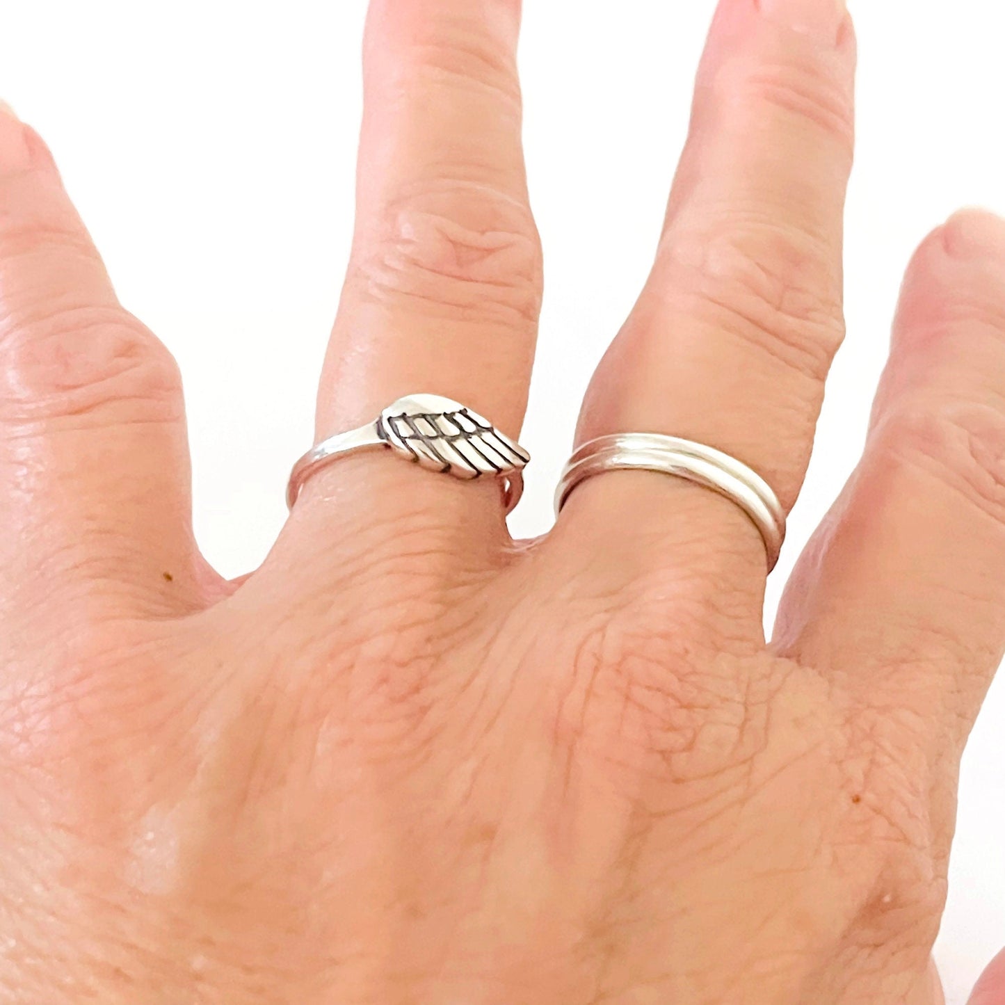 Sterling Silver Angel Wing Ring: Religious Feather Jewelry