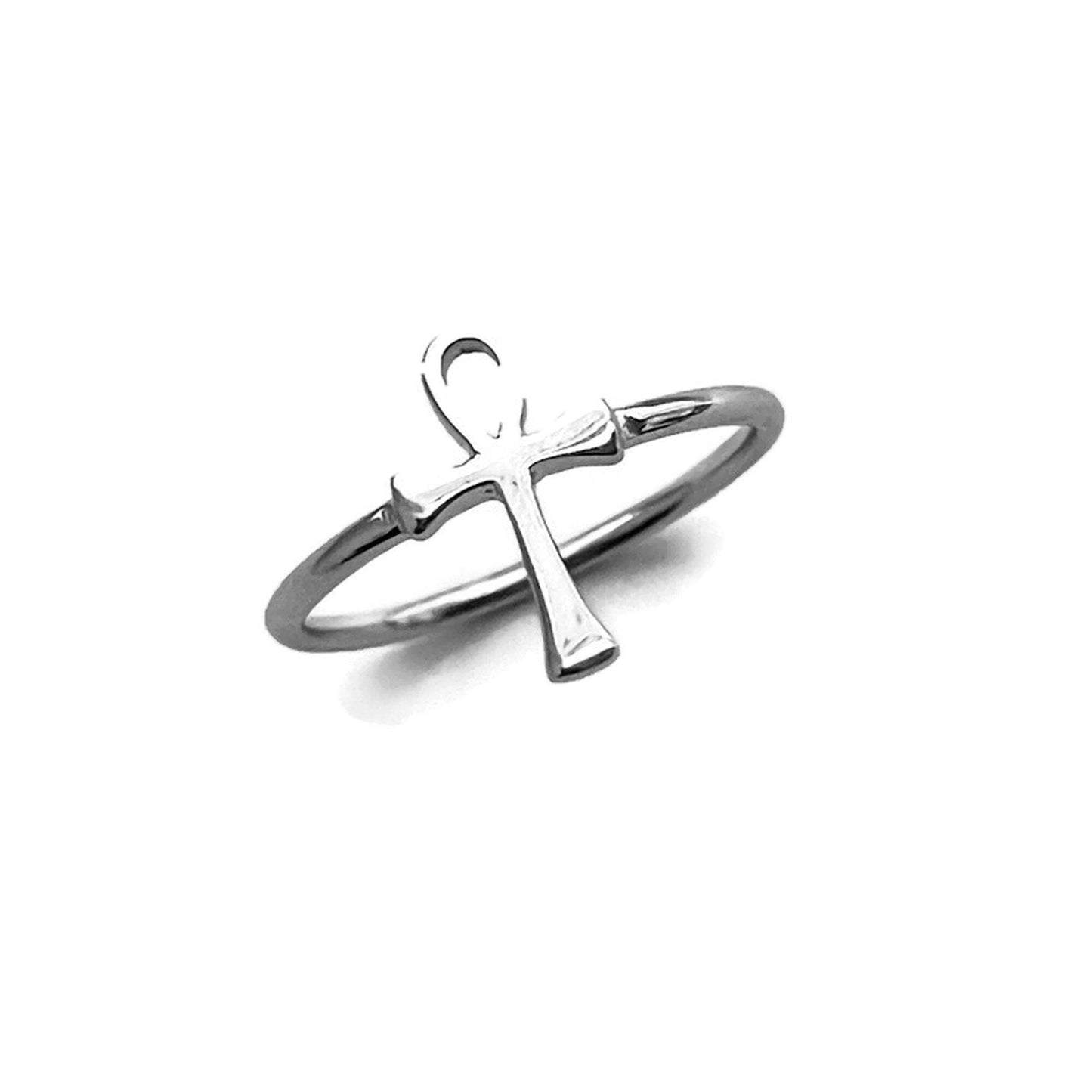 Sterling Silver Egyptian Ankh Ring: Dainty Cross, Unisex Symbol