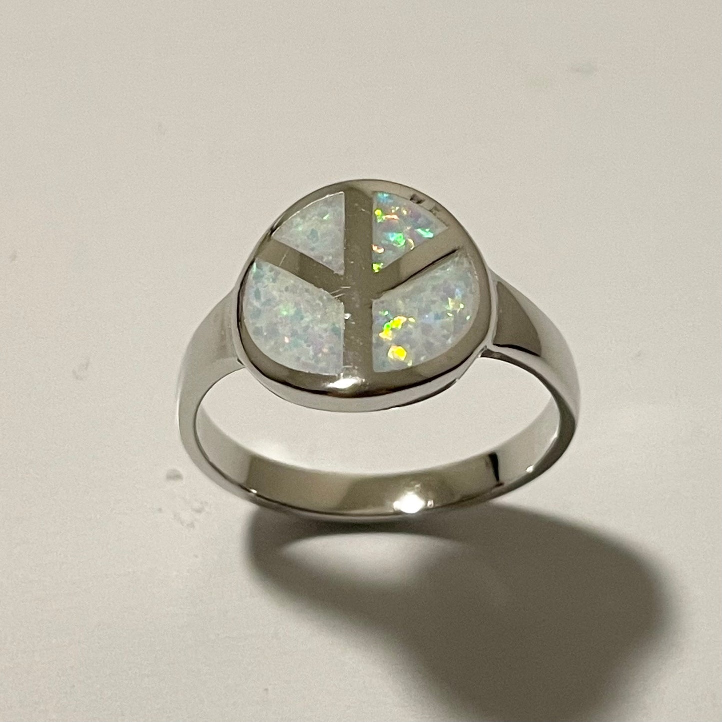 Fire Opal Peace Sign Ring: Sterling Silver Hippie Jewelry