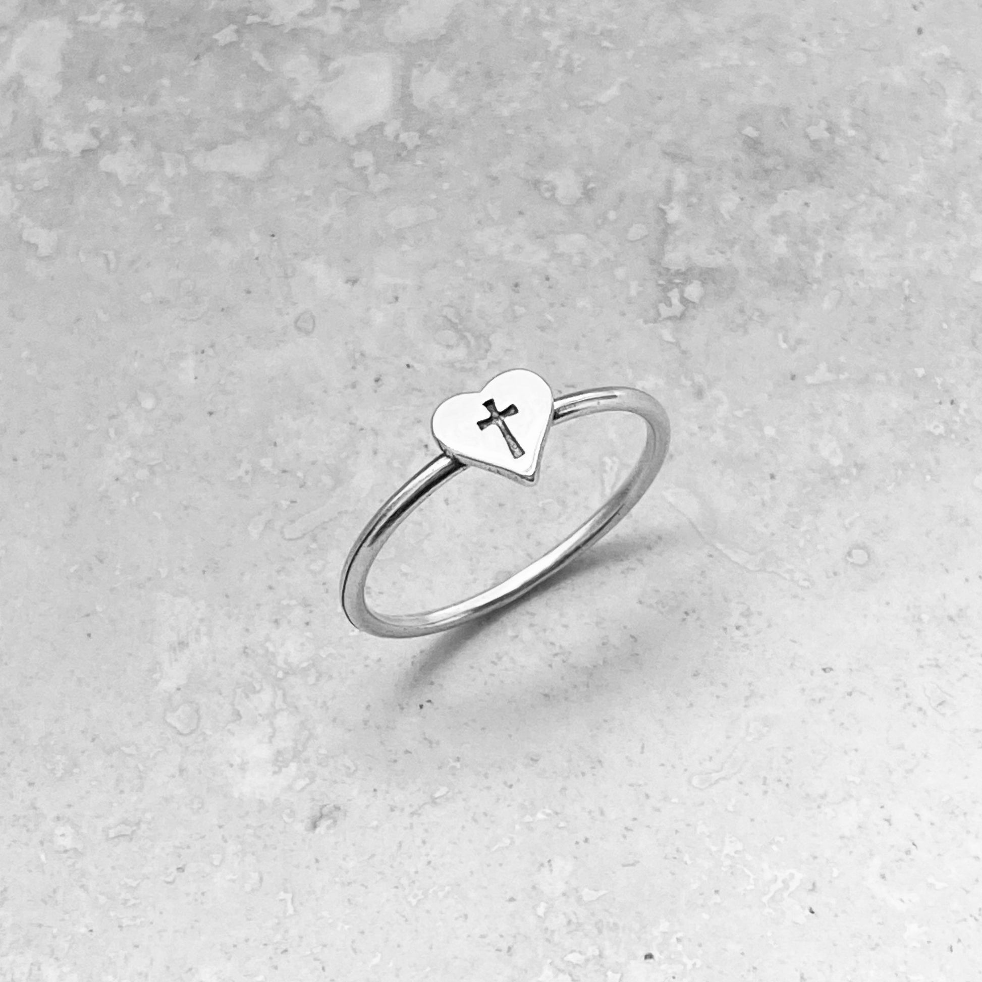 Sterling Silver Dainty Heart Cross Ring, Silver Heart Ring, Love Ring, Dainty Ring, Silver Cross Ring, Statement Ring, Religious Heart Ring