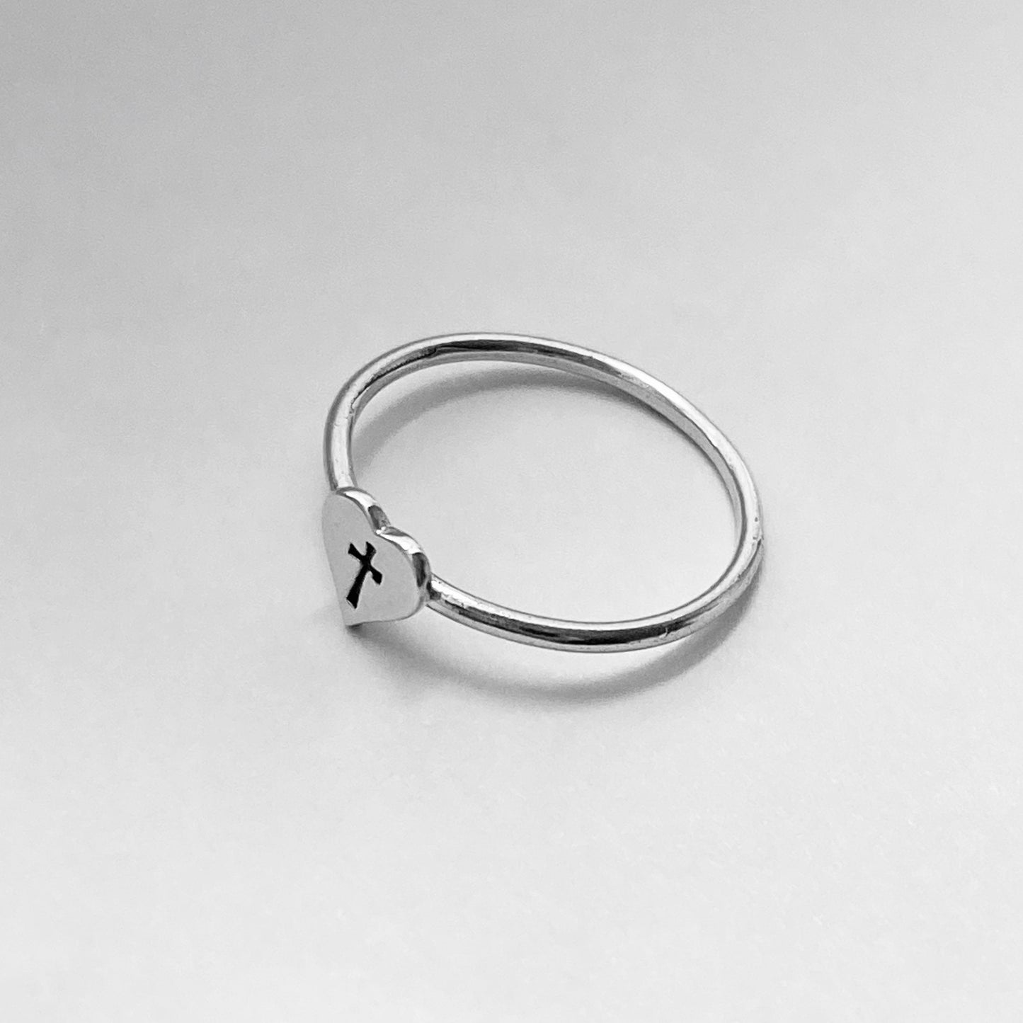 Sterling Silver Dainty Heart Cross Ring: Religious Jewelry