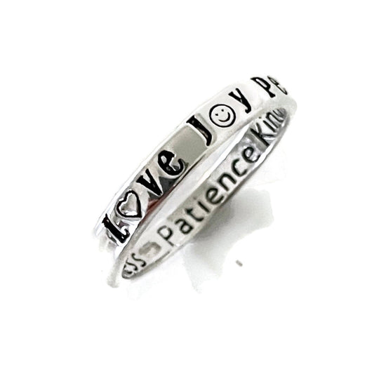 Sterling Silver Peace Love Joy Ring and Inside Band Faithfulness Patience Kindness Goodness, Love Ring, Silver Ring, Heart Ring, Boho Ring