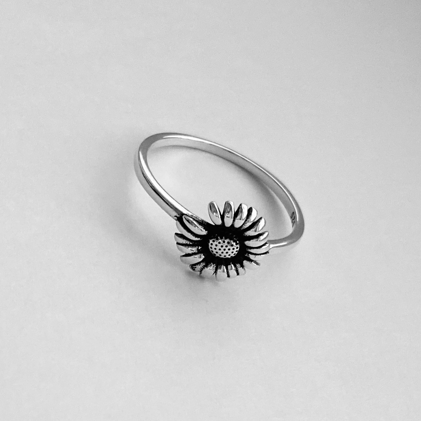 Dainty Sunflower Missing a Petal Sterling Silver Ring, Dainty Ring, Sunflower Ring, Boho Ring, Flower Ring, Floral Ring, Love Ring.