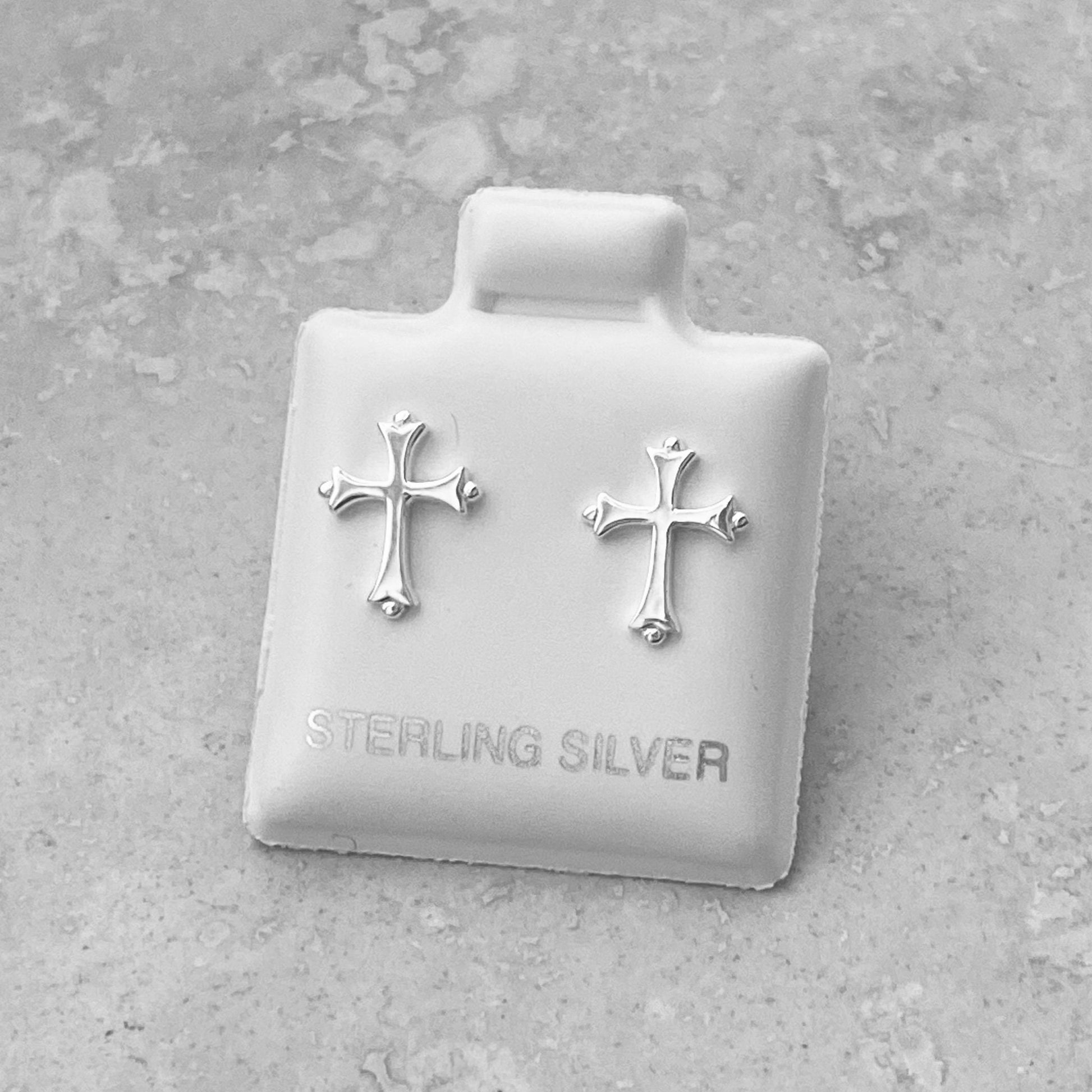 Sterling Silver Cross Stud Earrings: High Polish Religious Jewelry
