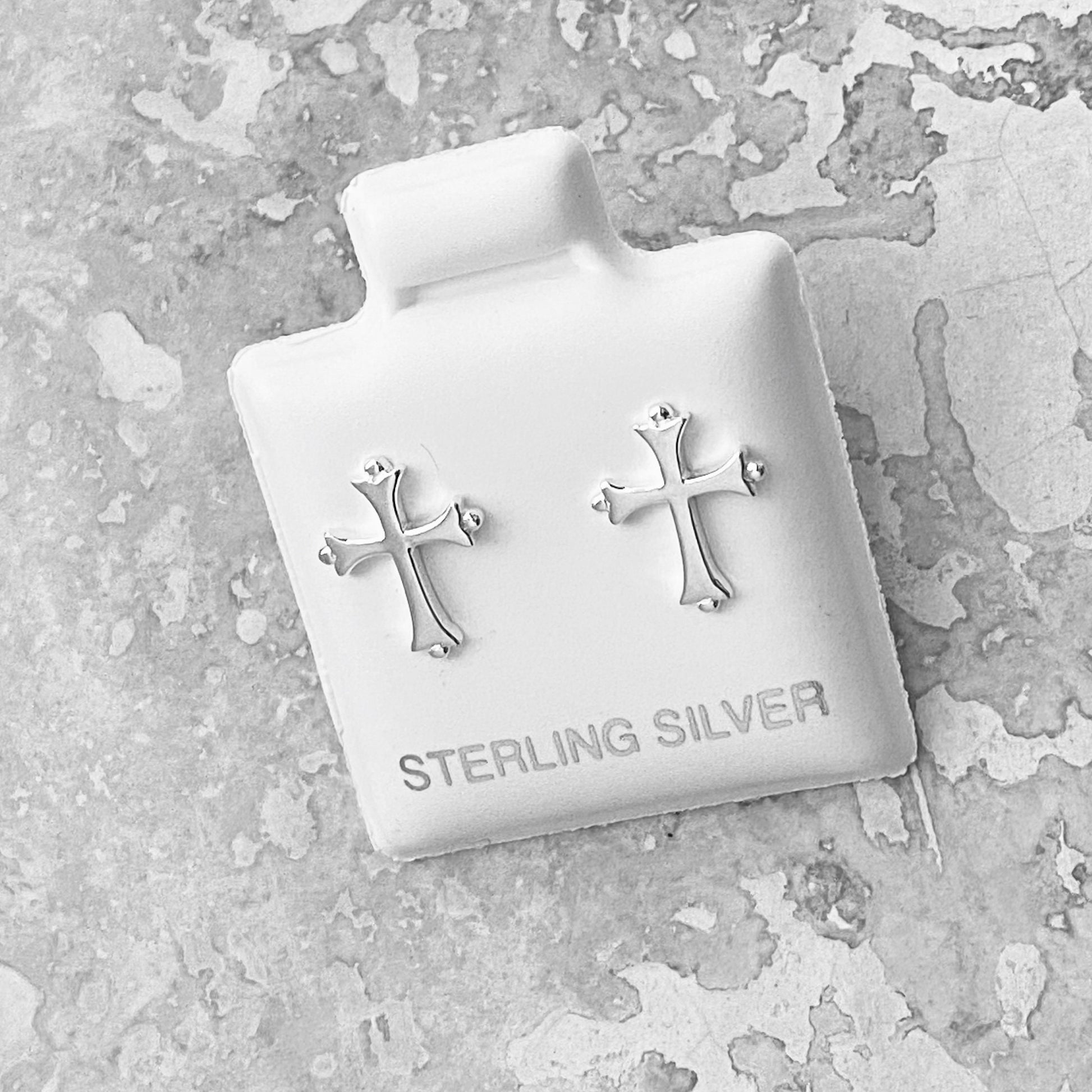 Sterling Silver Cross Stud Earrings: High Polish Religious Jewelry
