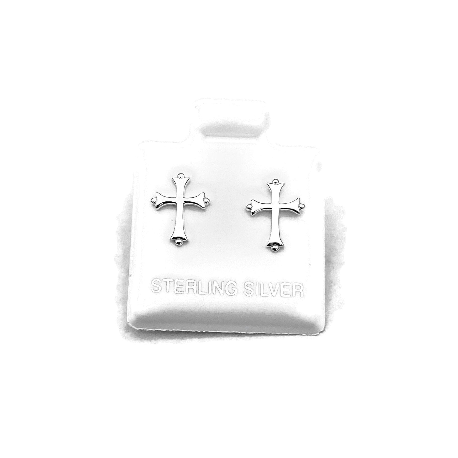 Sterling Silver Cross Stud Earrings: High Polish Religious Jewelry