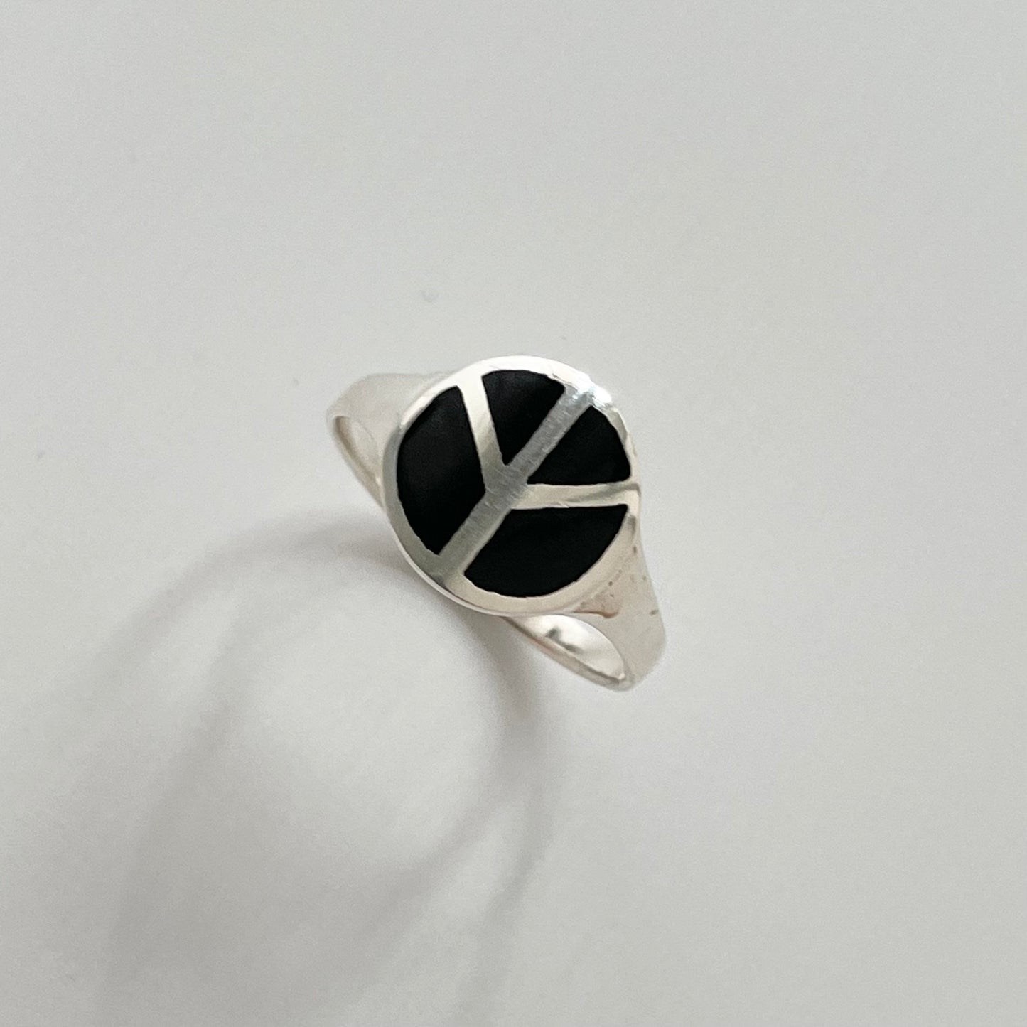 Sterling Silver Black Agate Peace Sign Ring, Silver Hippie Ring, Love Silver Ring, Peace Silver Ring, Silver Black Onyx Ring, Religious Ring