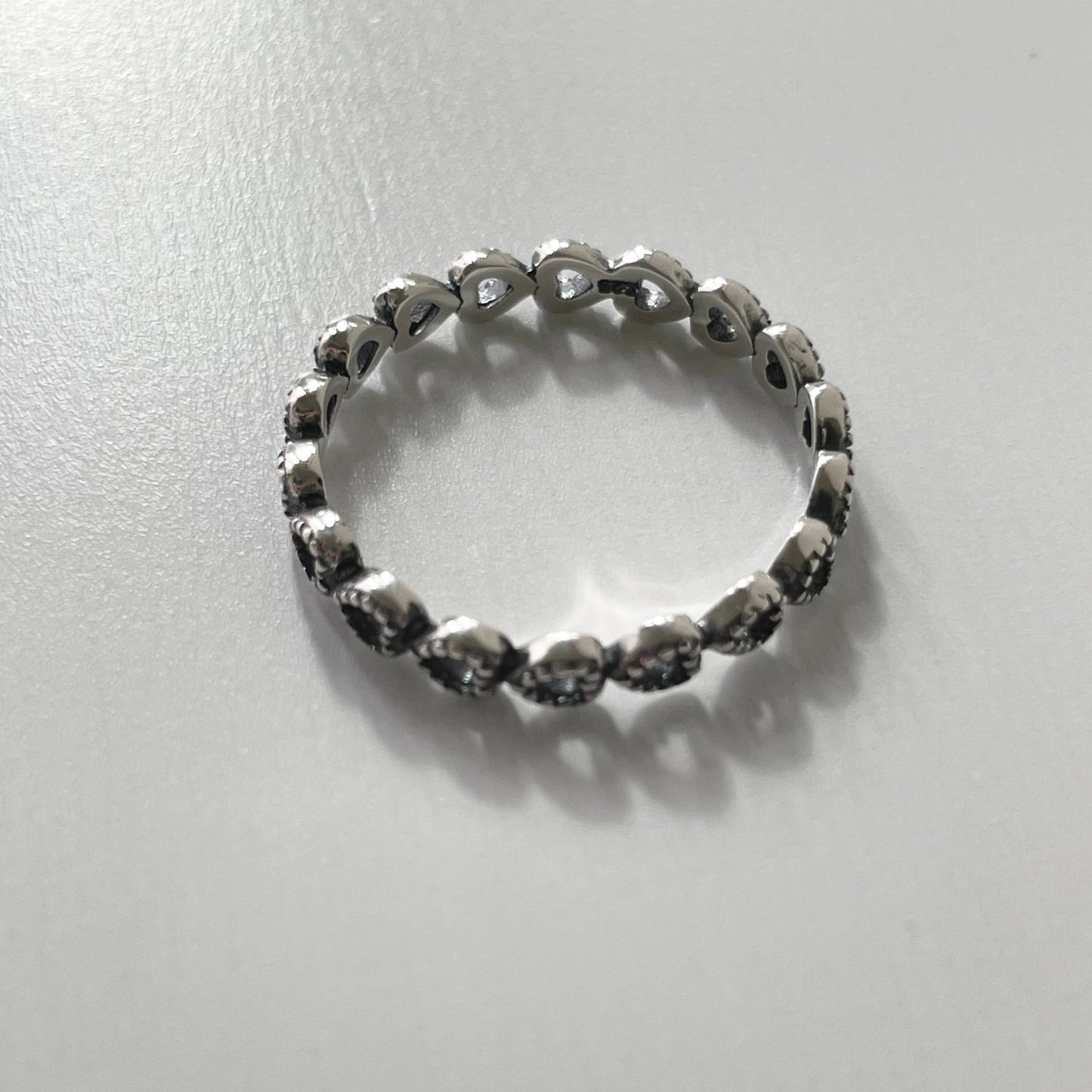 Oxidized Sterling Silver Hearts Band Ring: Dainty Stackable Promise Ring