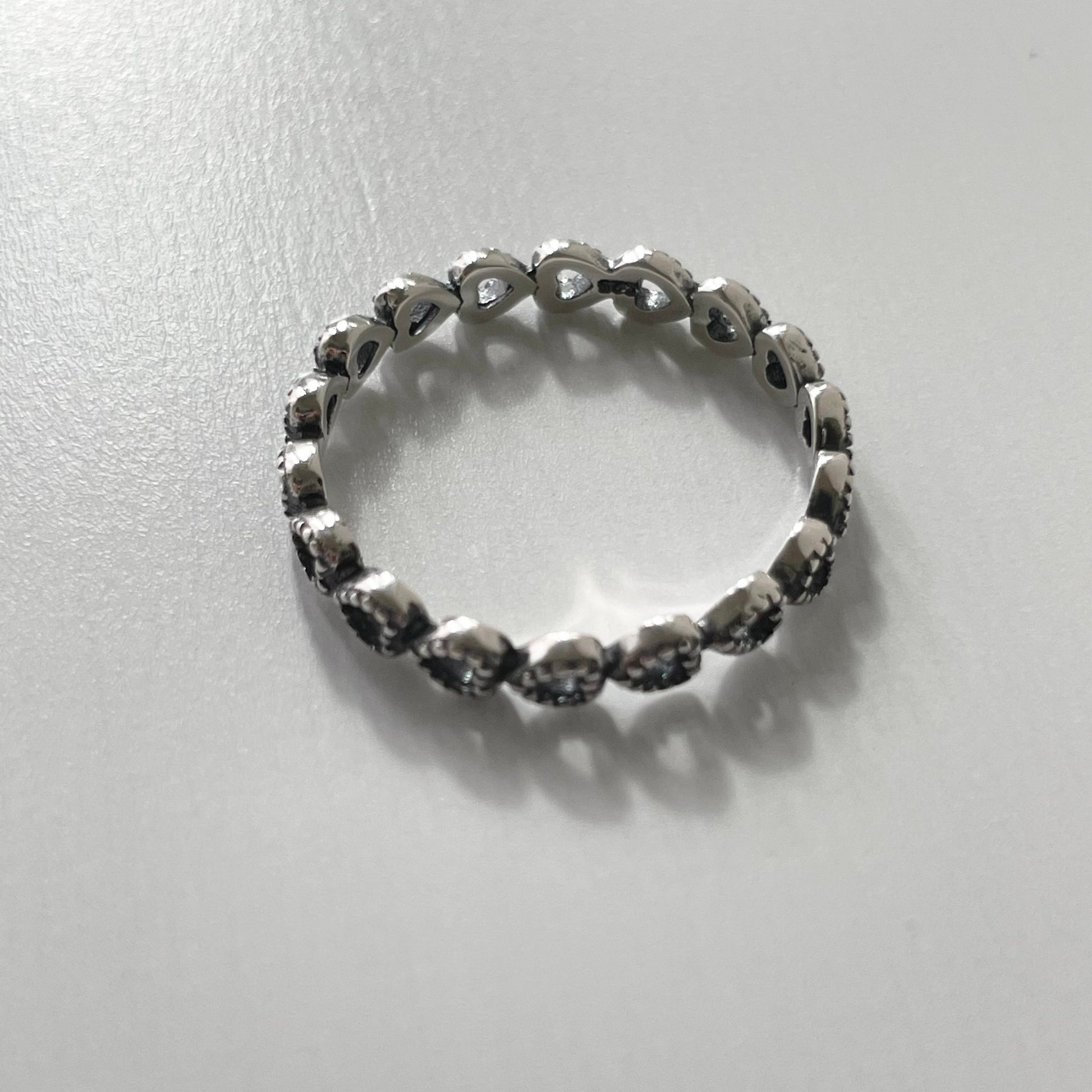 Oxidized Sterling Silver Hearts Band Ring: Dainty Stackable Promise Ring
