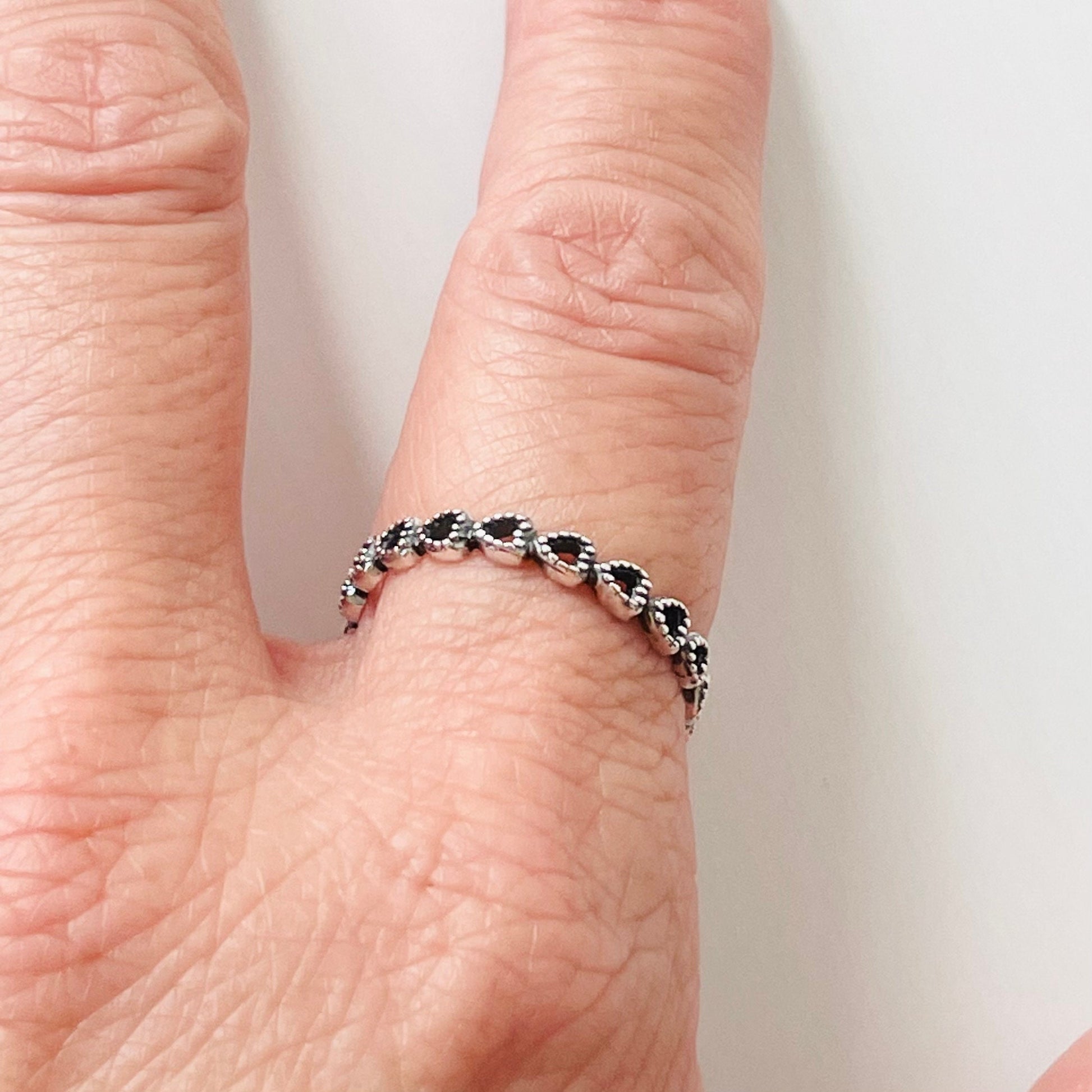Oxidized Sterling Silver Hearts Band Ring: Dainty Stackable Promise Ring