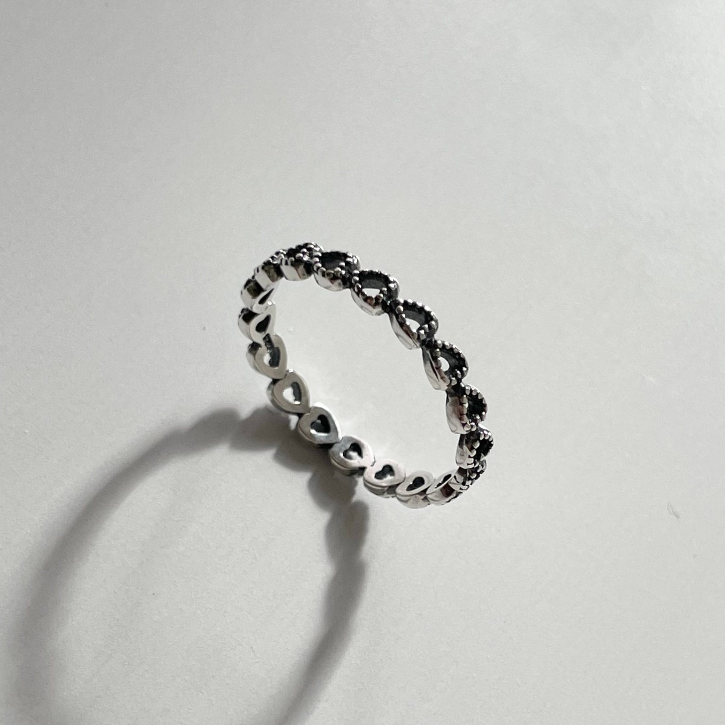 Oxidized Sterling Silver Hearts Band Ring: Dainty Stackable Promise Ring