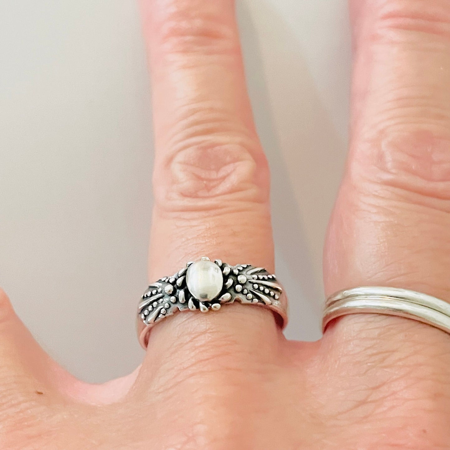 Oxidized Sterling Silver Sun and Flower Ring: Celestial Boho Jewelry