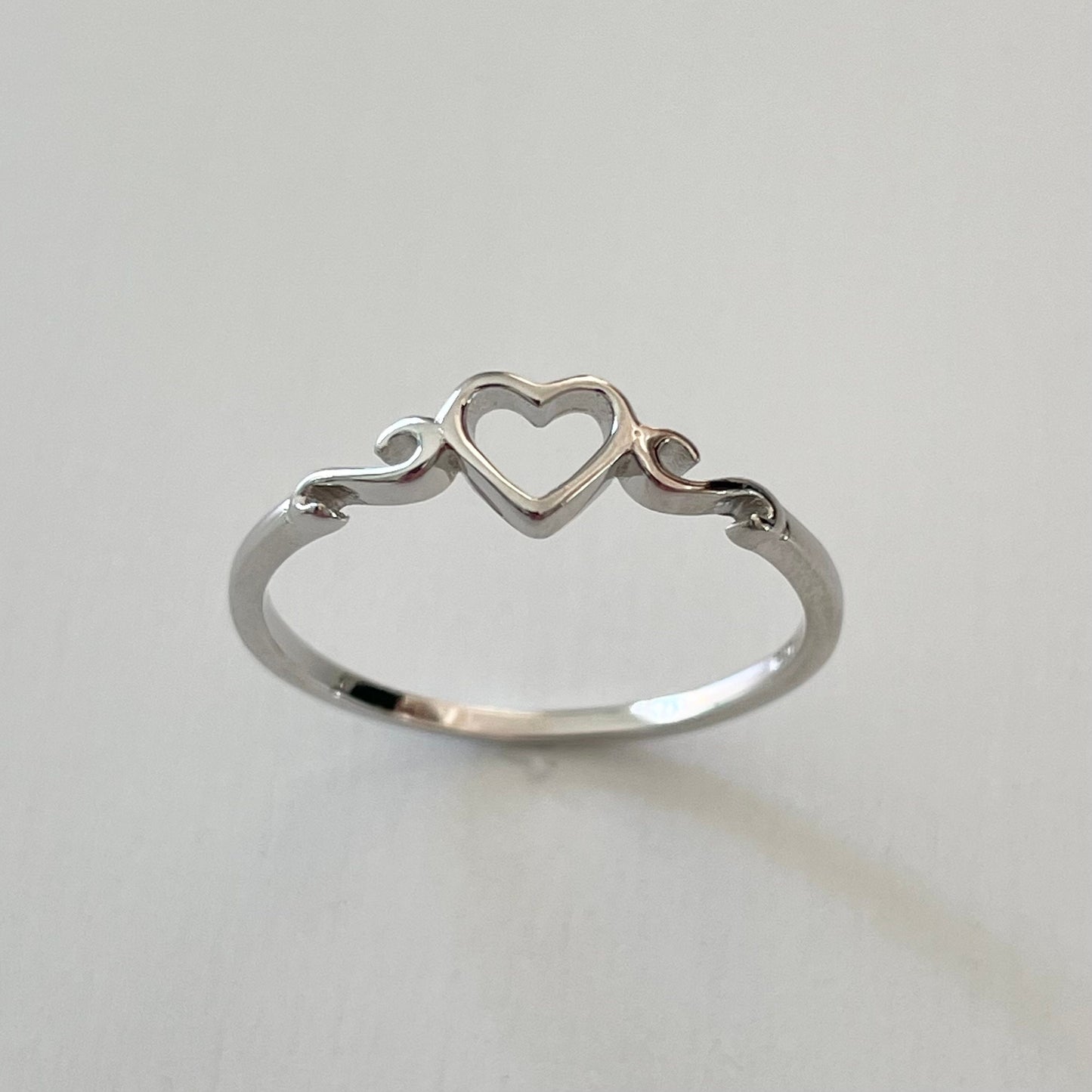 Dainty Sterling Silver Heart Ring: Swirl Design