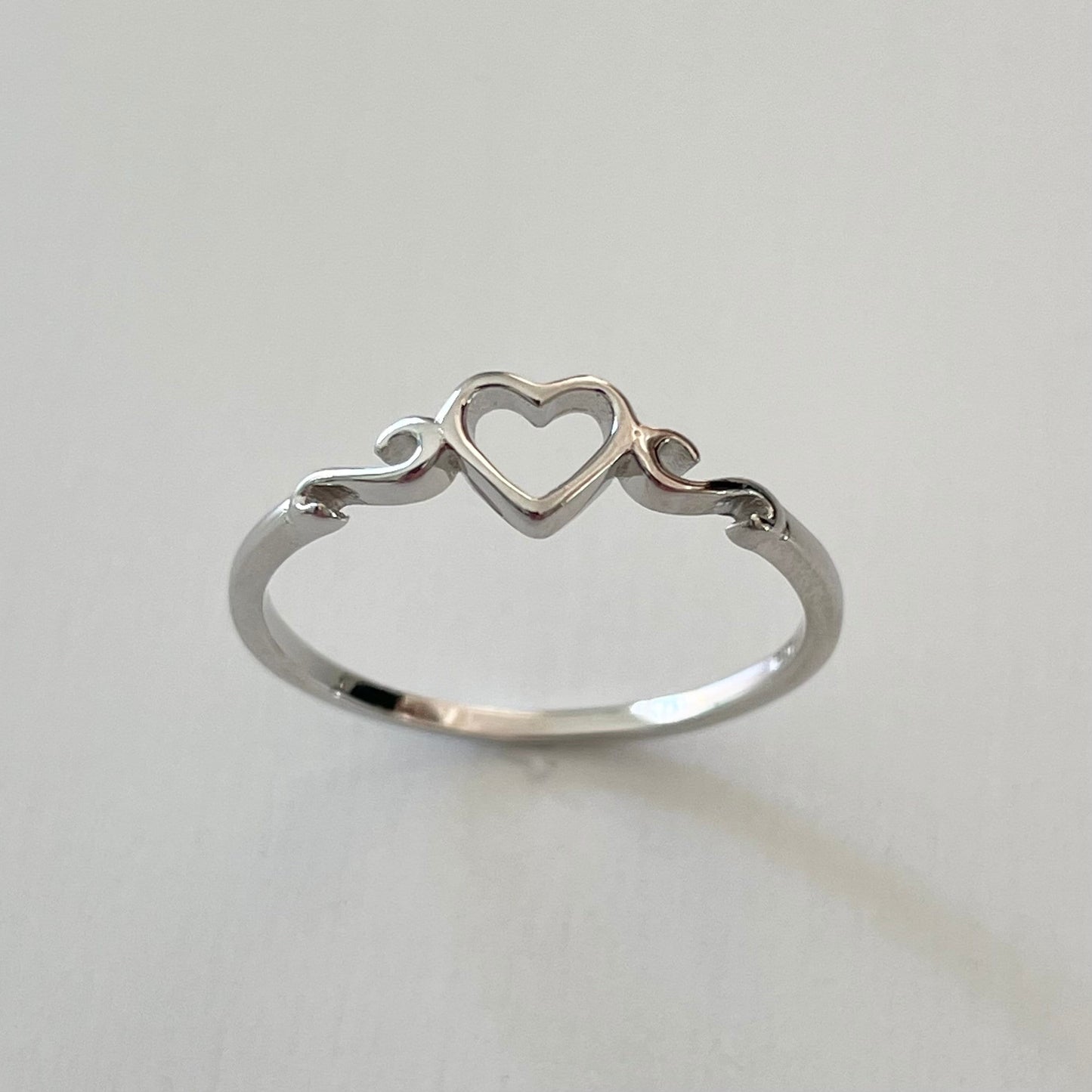 Dainty Sterling Silver Heart Ring: Swirl Design