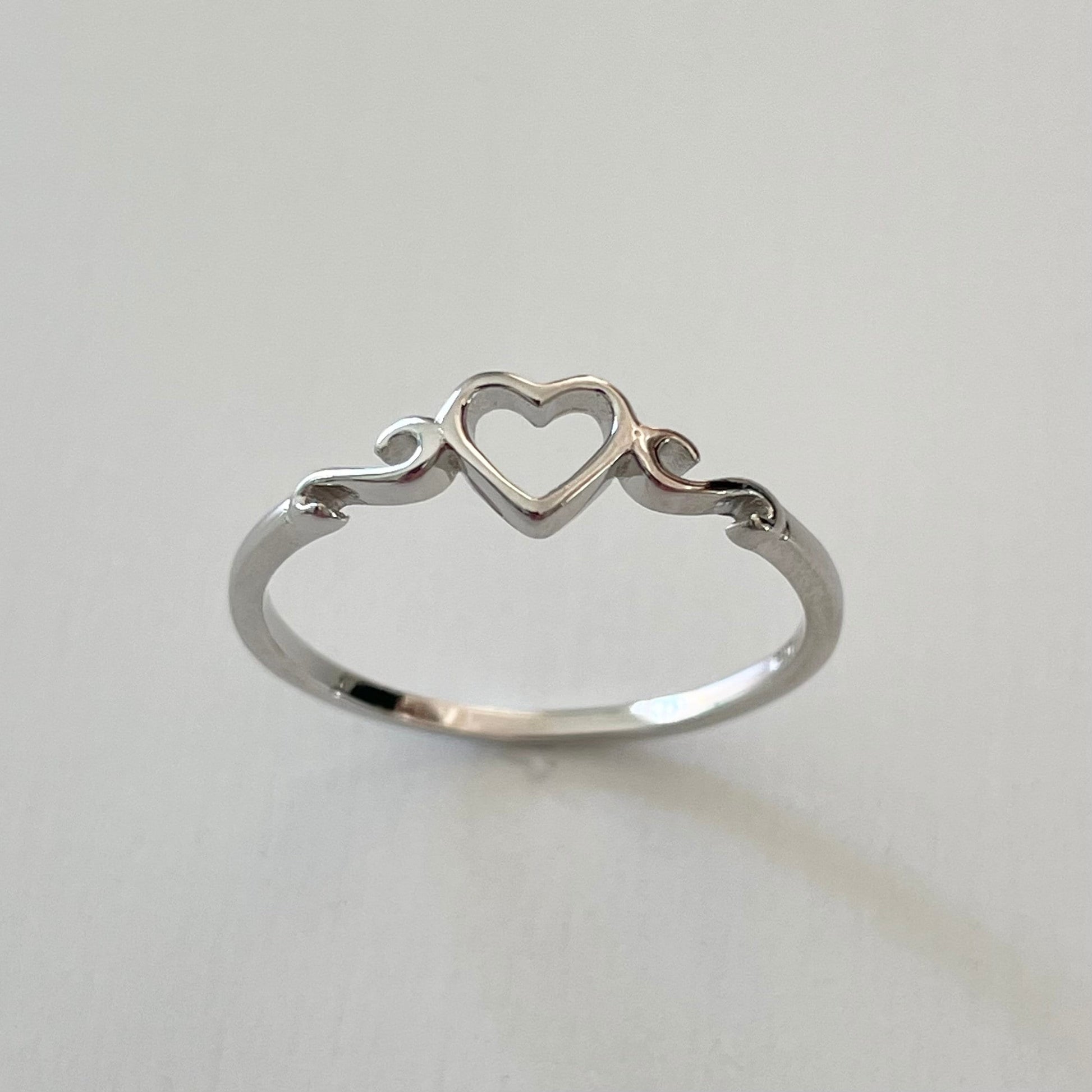 Dainty Sterling Silver Heart Ring: Swirl Design
