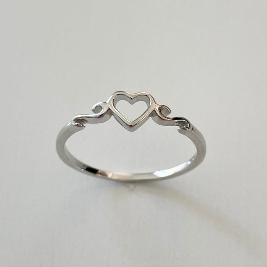 Dainty Sterling Silver Heart Ring: Swirl Design