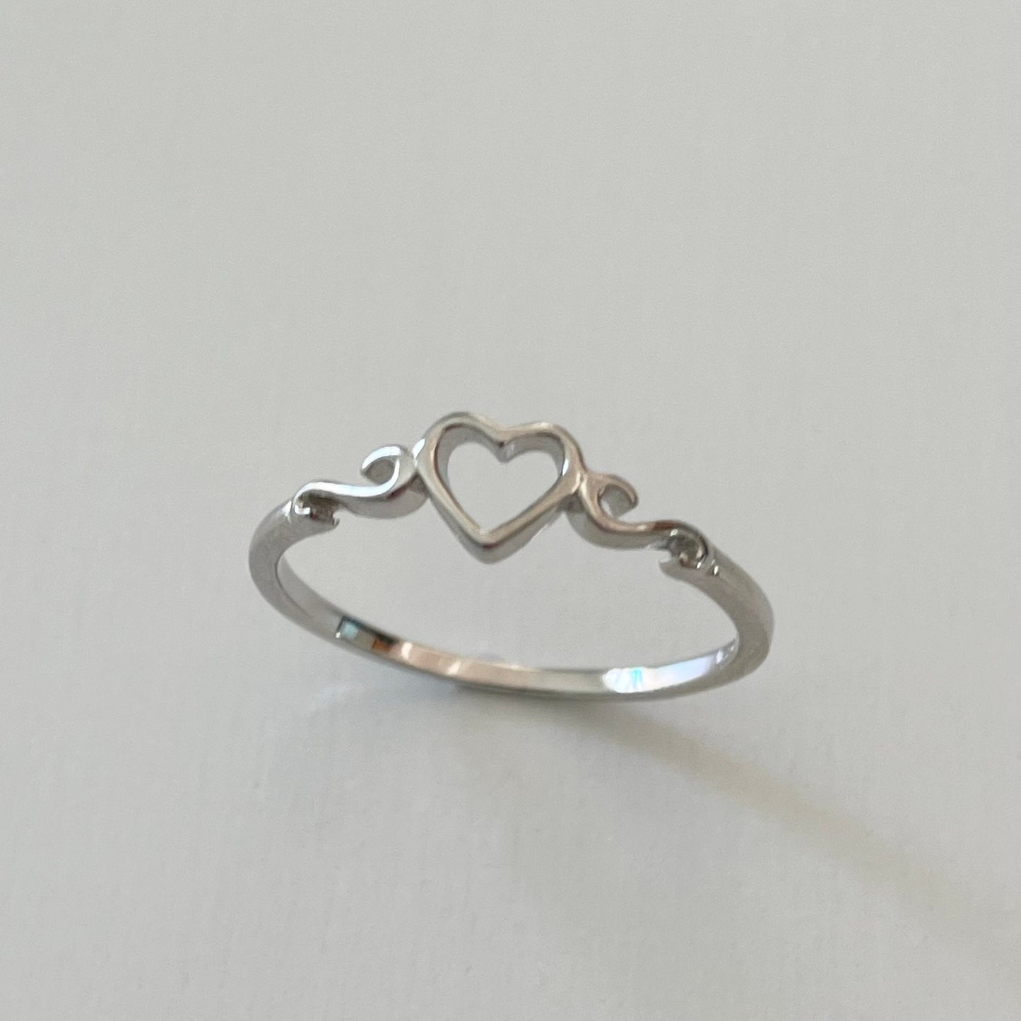 Dainty Sterling Silver Heart Ring: Swirl Design