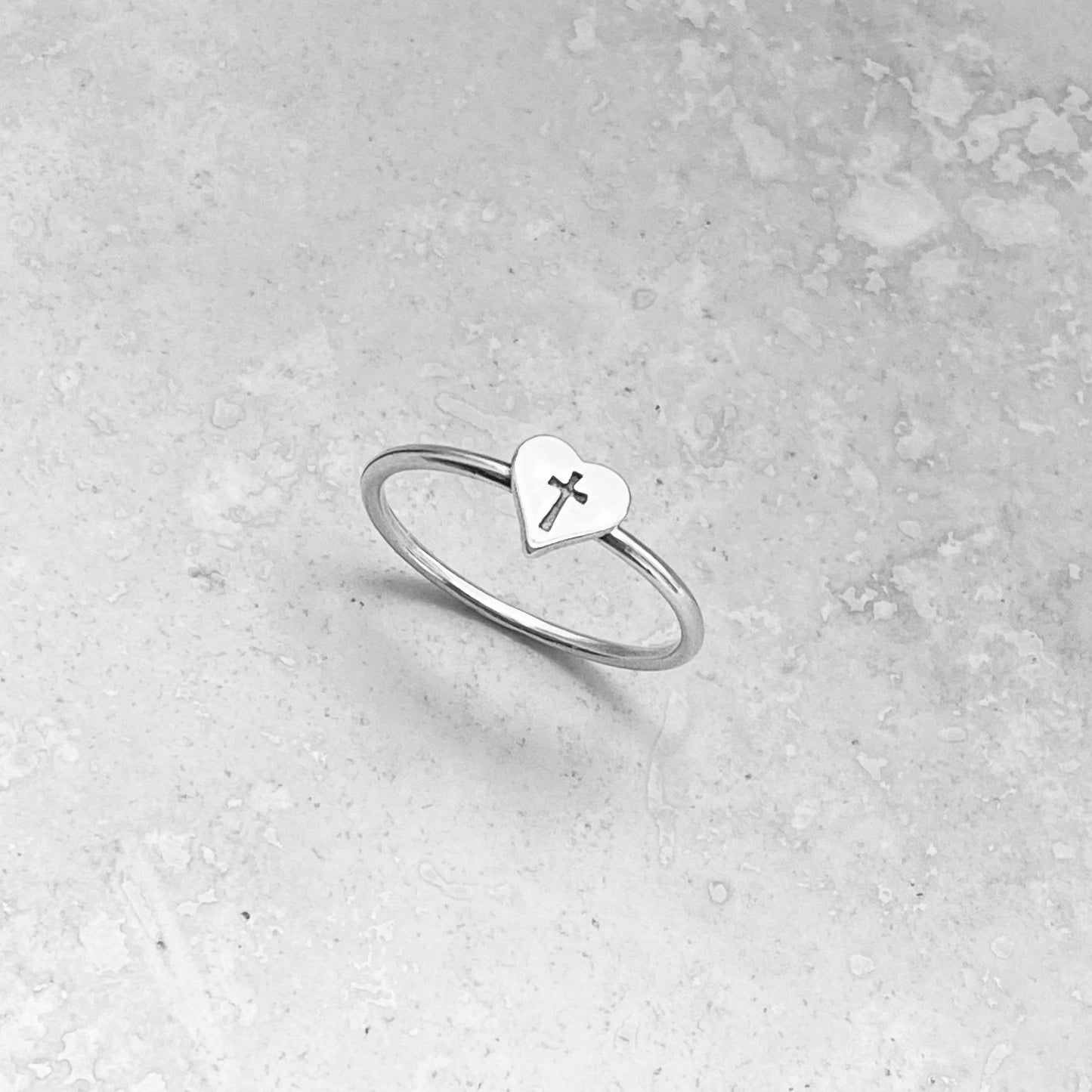 Sterling Silver Dainty Heart Cross Ring, Silver Heart Ring, Love Ring, Dainty Ring, Silver Cross Ring, Statement Ring, Religious Heart Ring