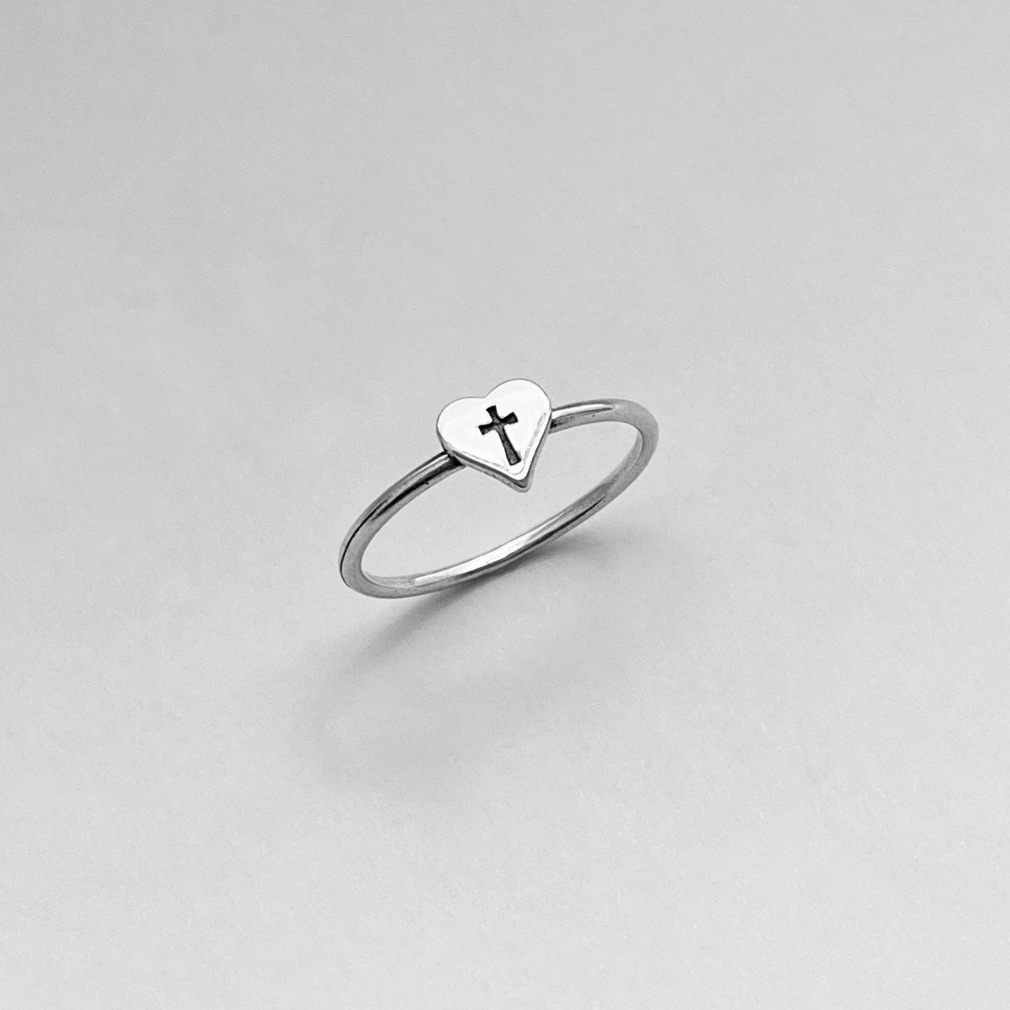 Sterling Silver Dainty Heart Cross Ring, Silver Heart Ring, Love Ring, Dainty Ring, Silver Cross Ring, Statement Ring, Religious Heart Ring