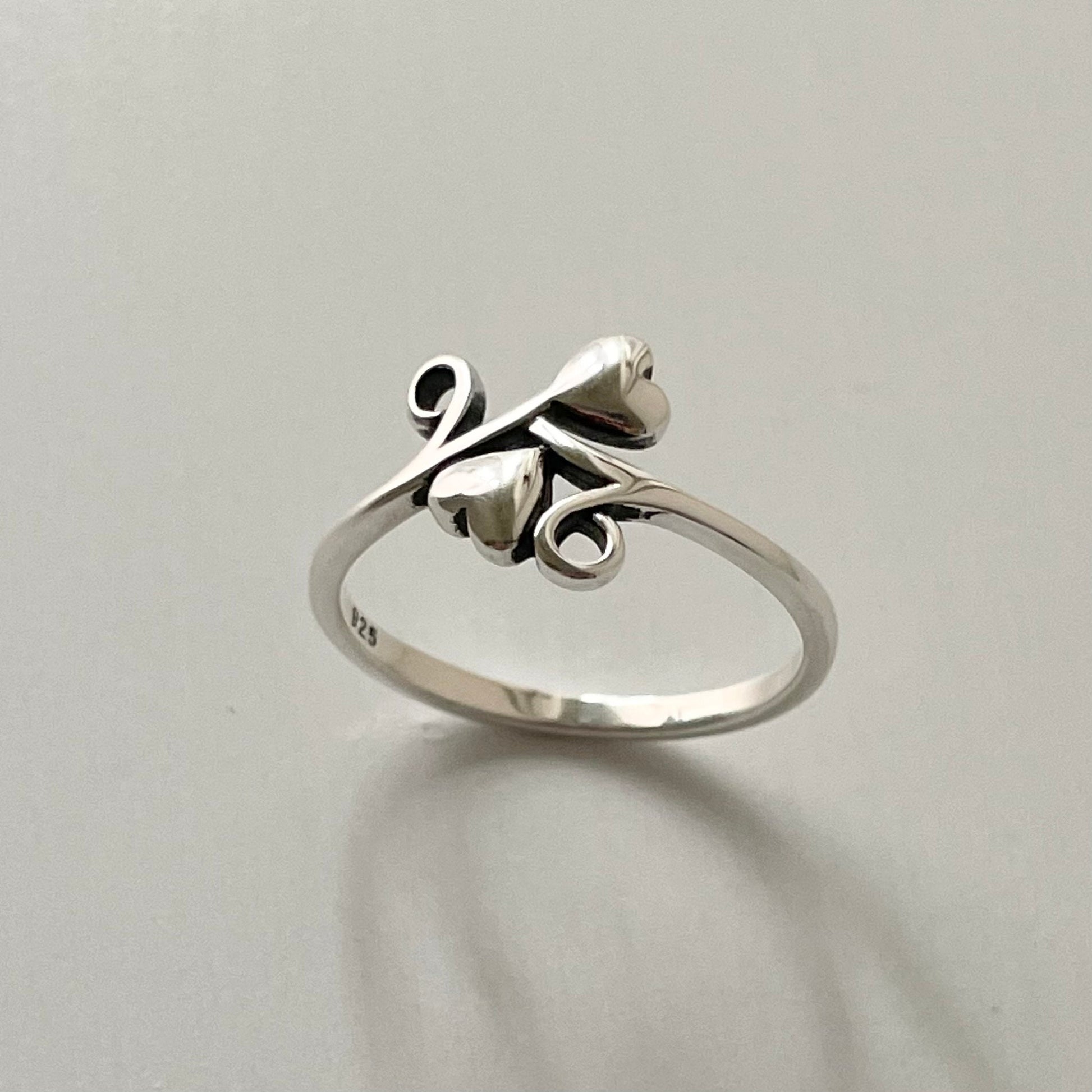 Sterling Silver Double Heart Swirl Ring: Dainty Love Jewelry