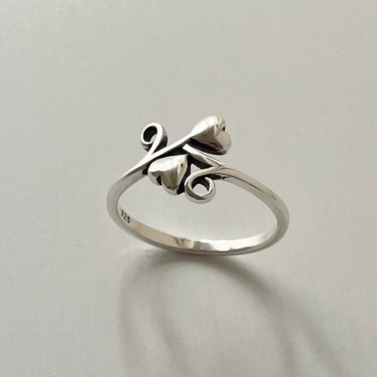 Sterling Silver Double Heart Swirl Ring: Dainty Love Jewelry