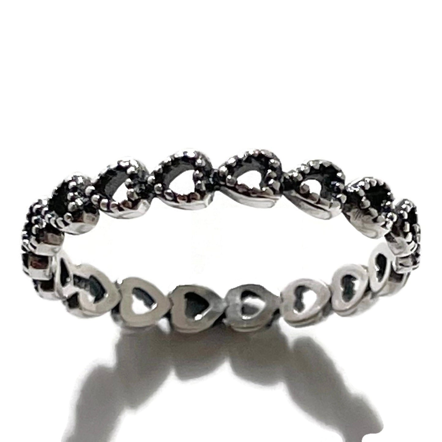 Oxidized Sterling Silver Hearts Band Ring: Dainty Stackable Promise Ring
