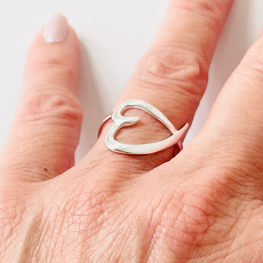 Sterling Silver Sideways Heart Ring: Promise Love Ring