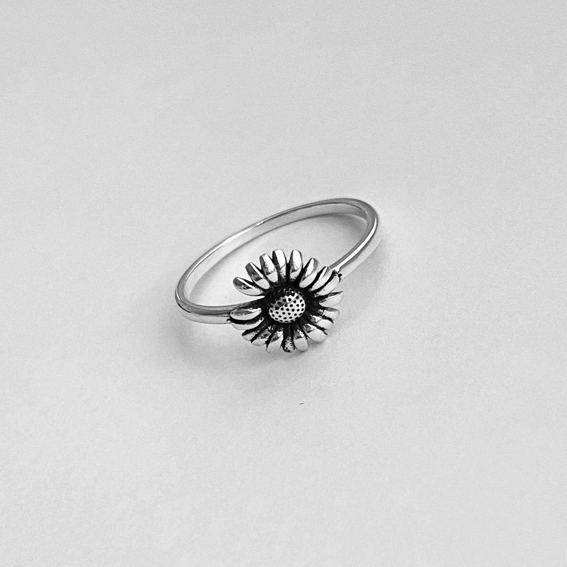 Dainty Sunflower Missing a Petal Sterling Silver Ring, Dainty Ring, Sunflower Ring, Boho Ring, Flower Ring, Floral Ring, Love Ring.