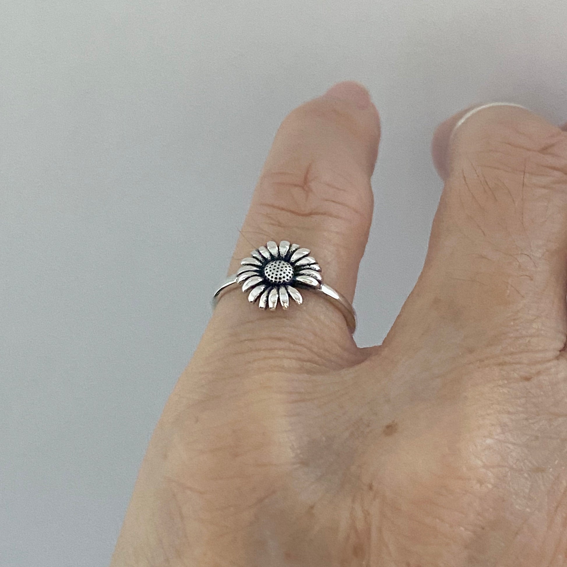 Dainty Sunflower Missing a Petal Sterling Silver Ring, Dainty Ring, Sunflower Ring, Boho Ring, Flower Ring, Floral Ring, Love Ring.