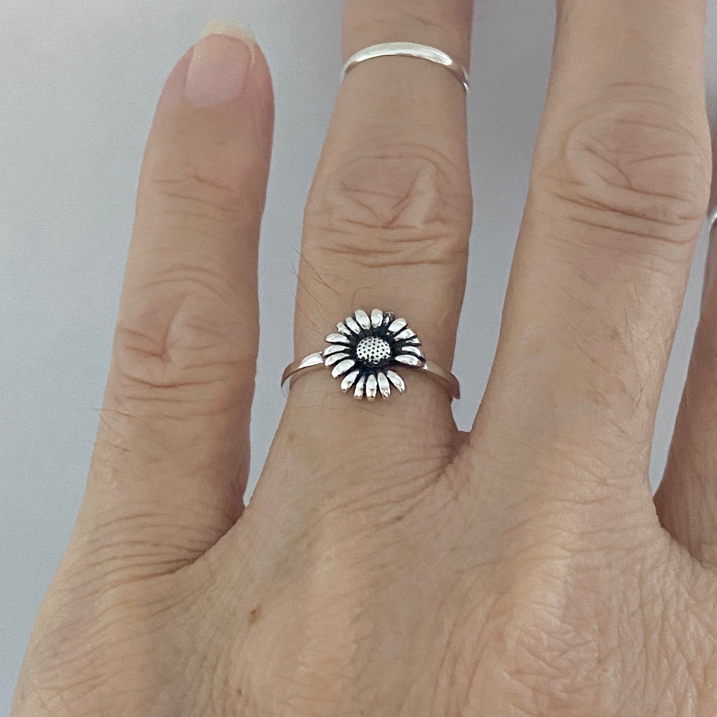 Dainty Sunflower Missing a Petal Sterling Silver Ring, Dainty Ring, Sunflower Ring, Boho Ring, Flower Ring, Floral Ring, Love Ring.