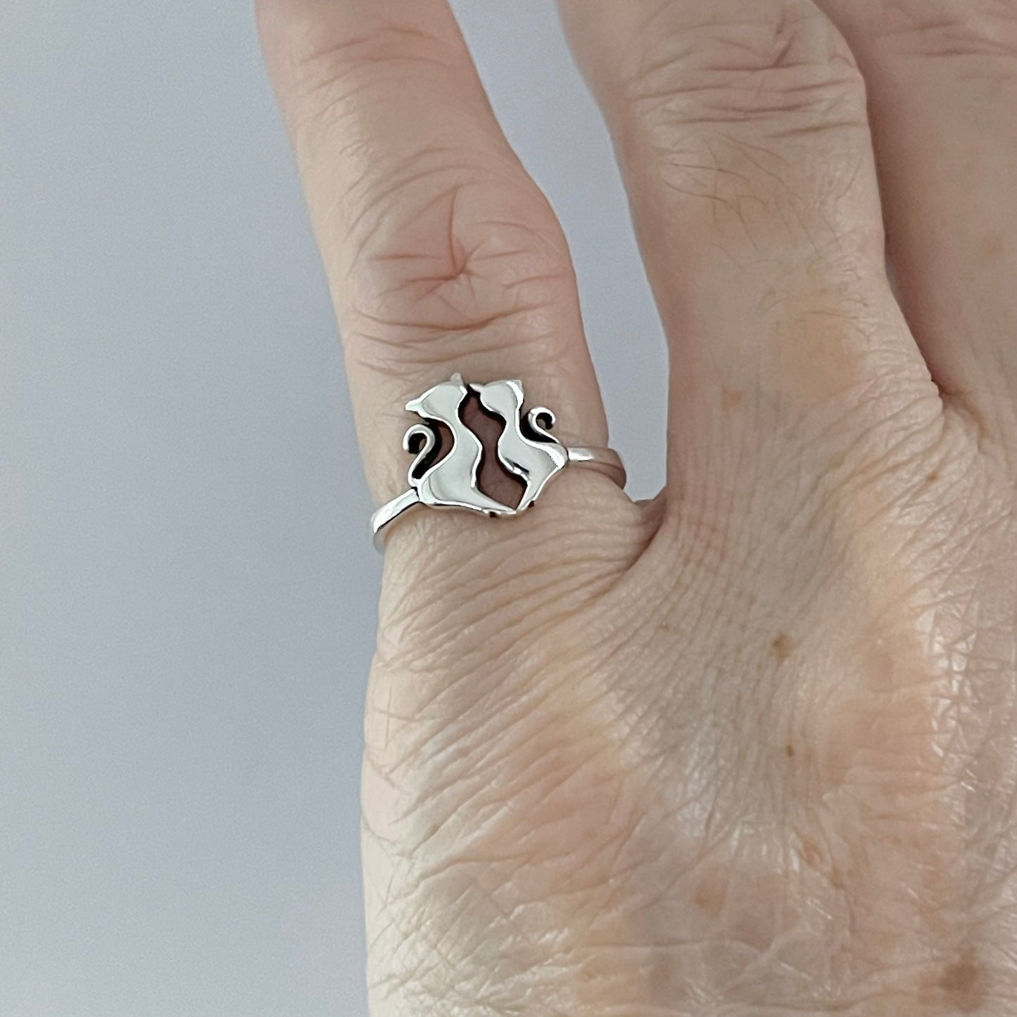 Sterling Silver Cats Ring: Mother Daughter Kitty Jewelry