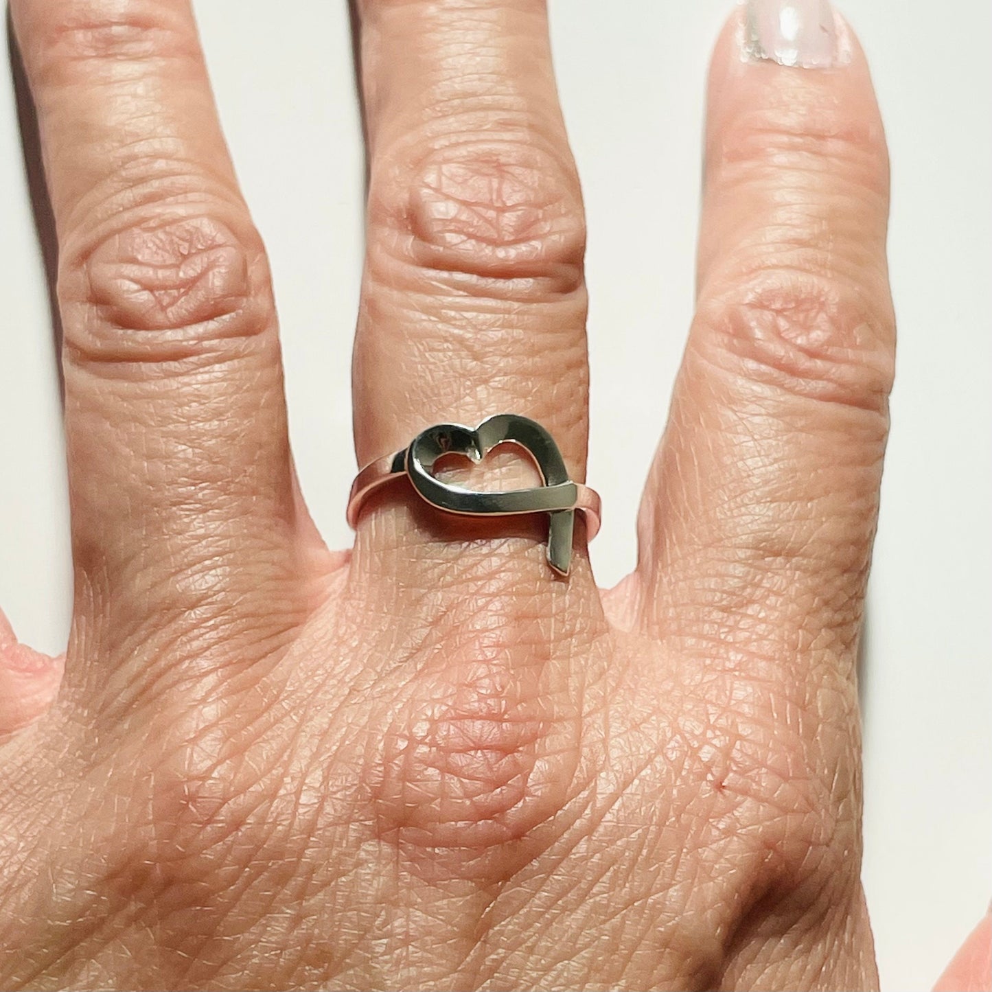 Sterling Silver Open Heart Crossover Ring: Boho Promise Ring