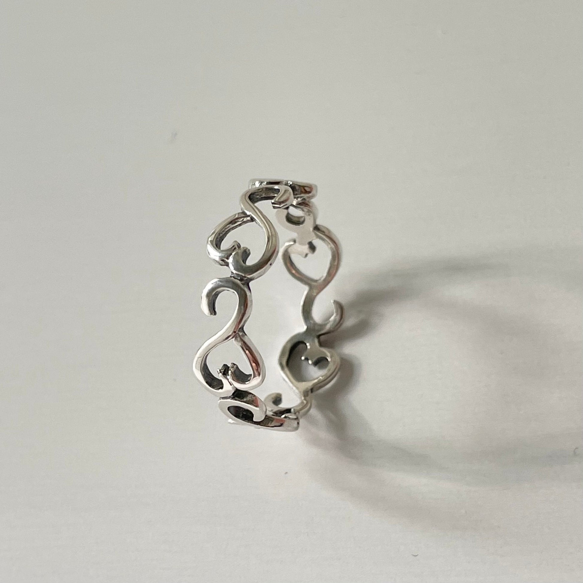 Sterling Silver Sideway Hearts Eternity Ring - Boho Stackable Band