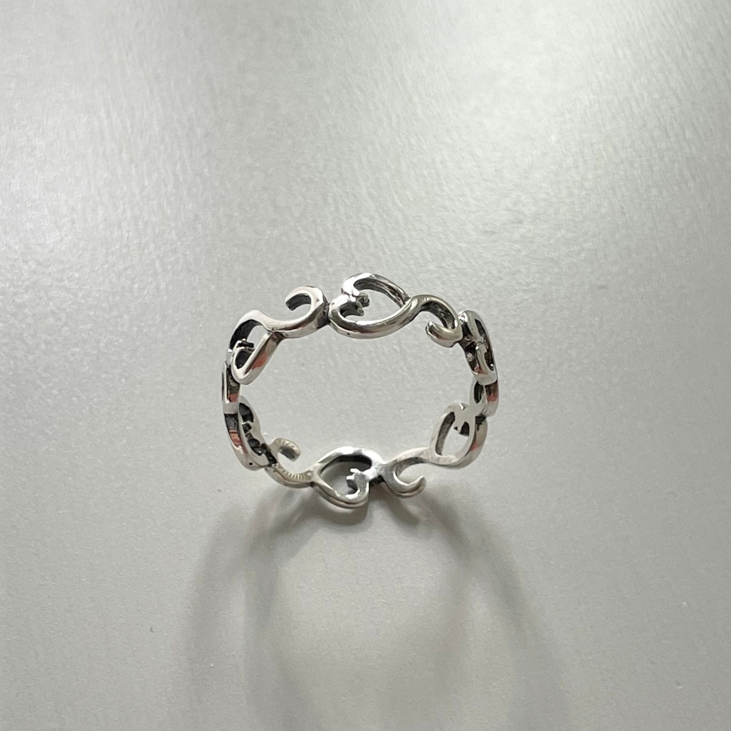 Sterling Silver Sideway Hearts Eternity Ring - Boho Stackable Band
