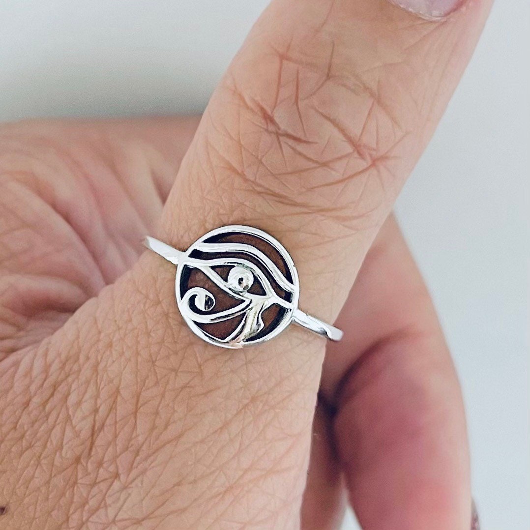 Oxidized Sterling Silver Eye of Horus Ring: Egyptian Protection Jewelry