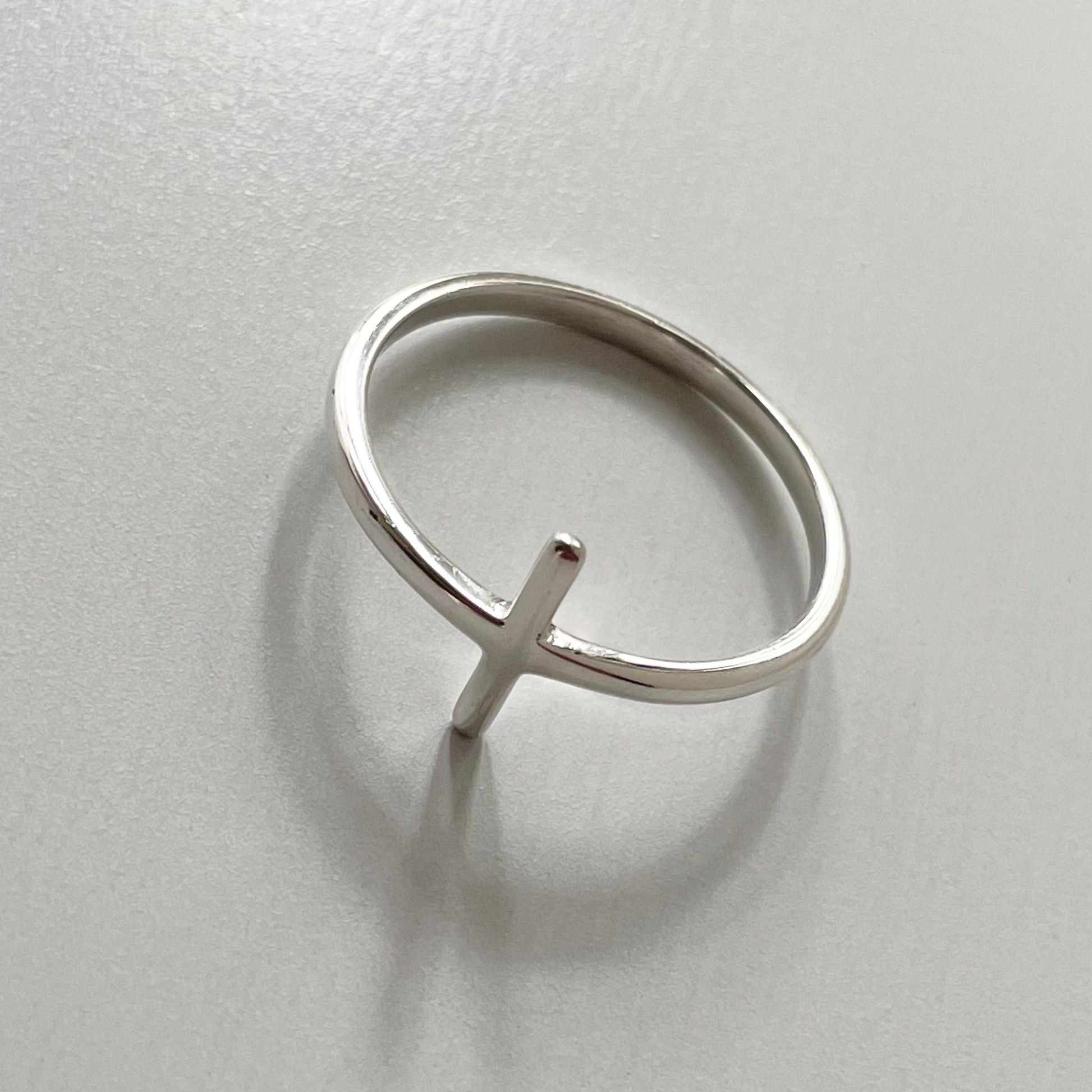 Sterling Silver High Polish Cross Ring, Cross Sideway Silver Ring, Religious Ring, Silver Cross Ring, Statement Ring, Dainty Silver Ring,