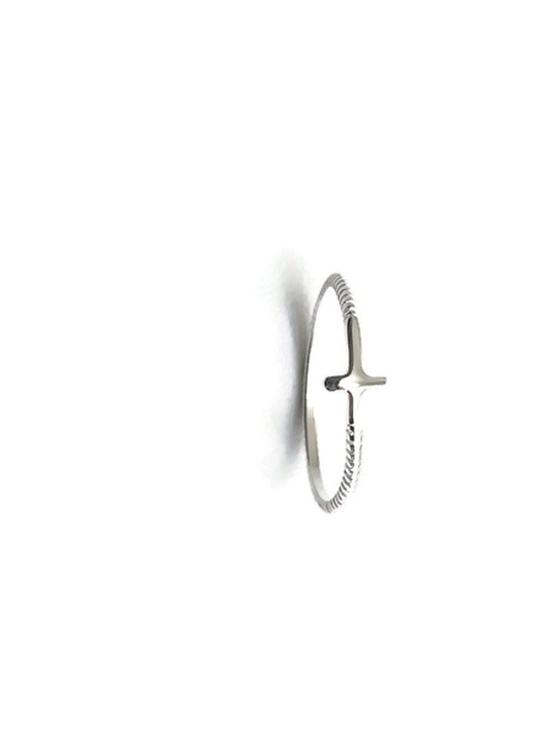 Tiny Cross Sterling Silver Ring - Religious Ring - Dainty Ring - Silver Ring - Cross Ring - Statement Ring