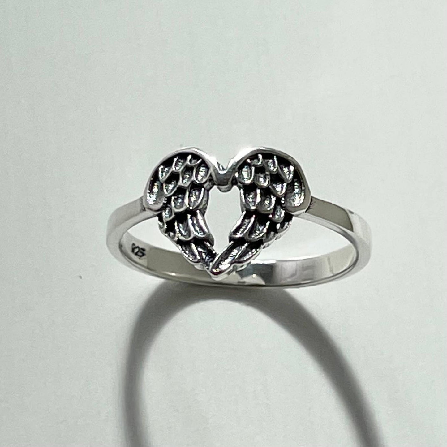 Sterling Silver Angel Wings Heart Ring: Boho Feather Jewelry