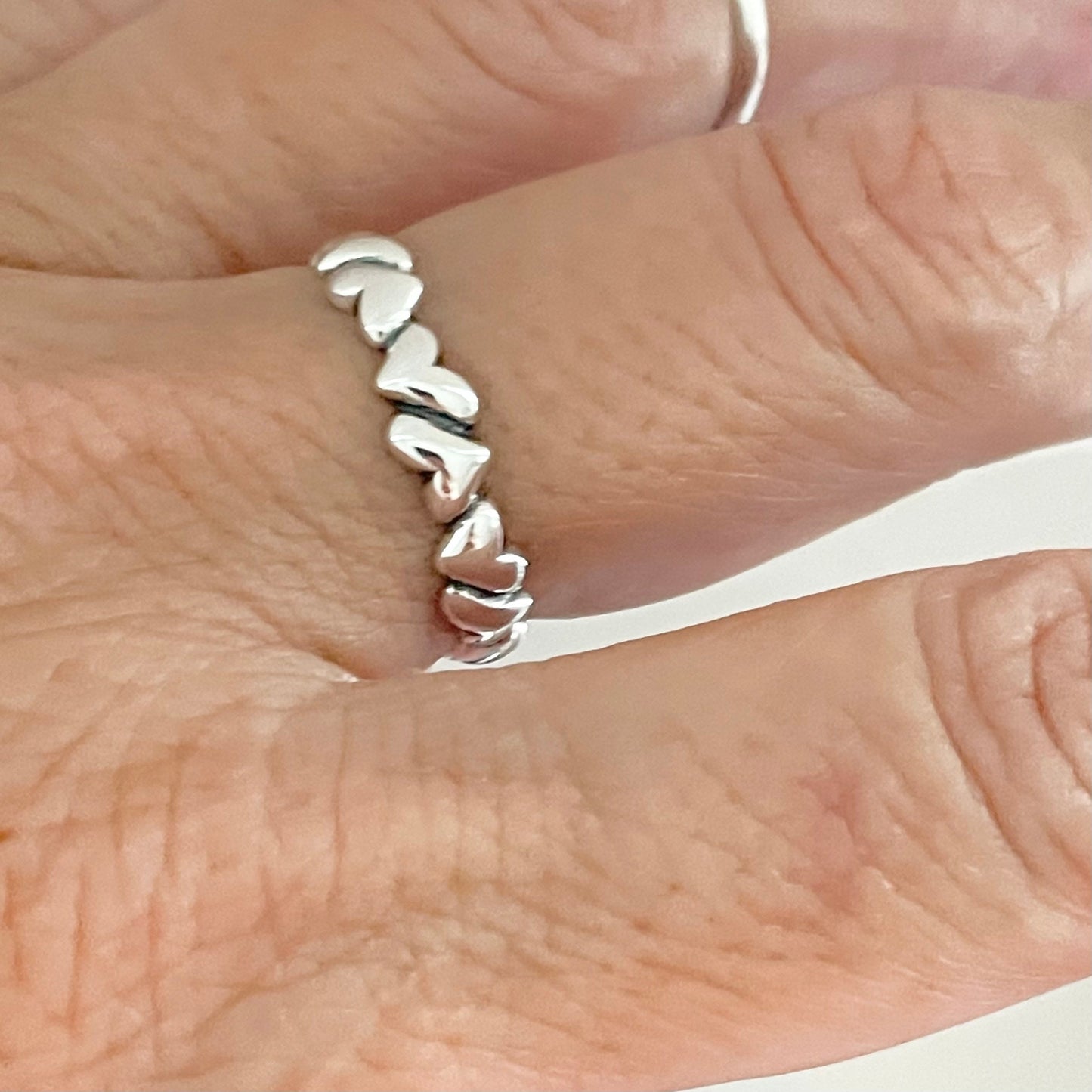 Sterling Silver Hearts Band Ring: Oxidized Love Ring