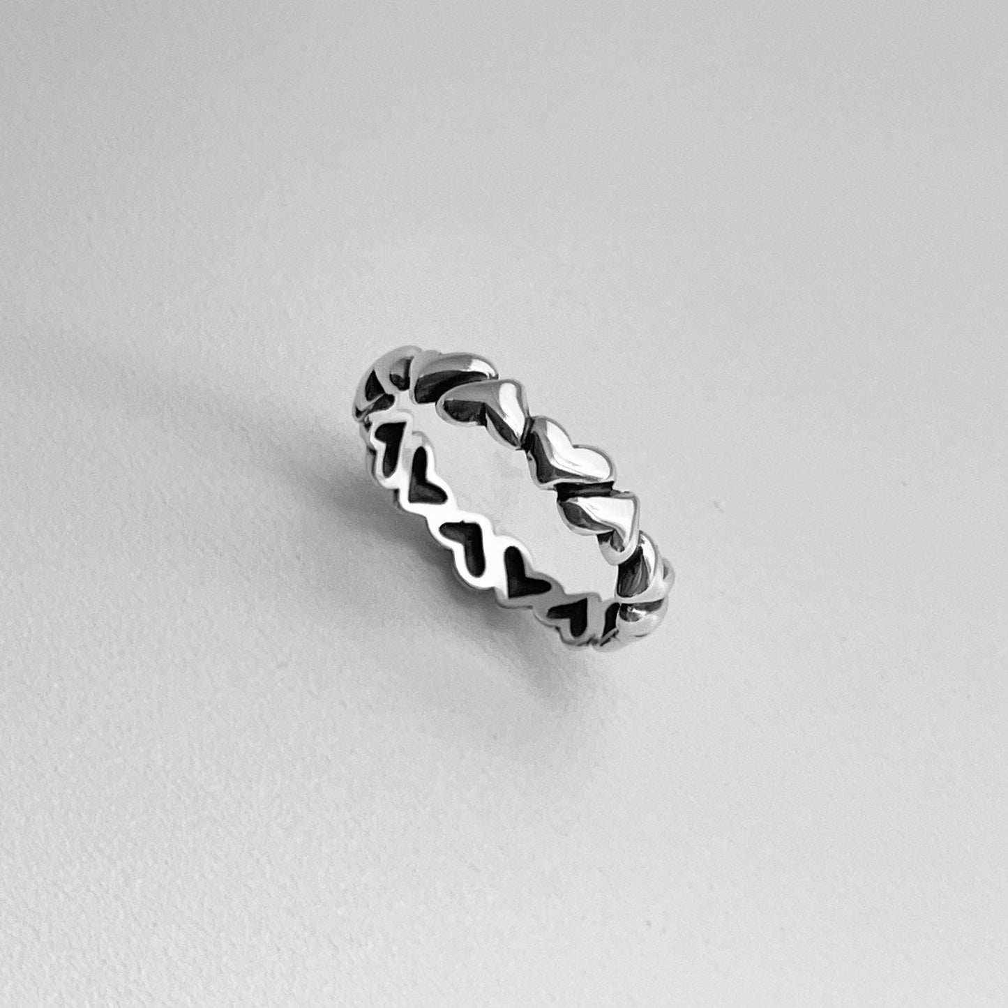 Sterling Silver Hearts Band Ring: Oxidized Love Ring