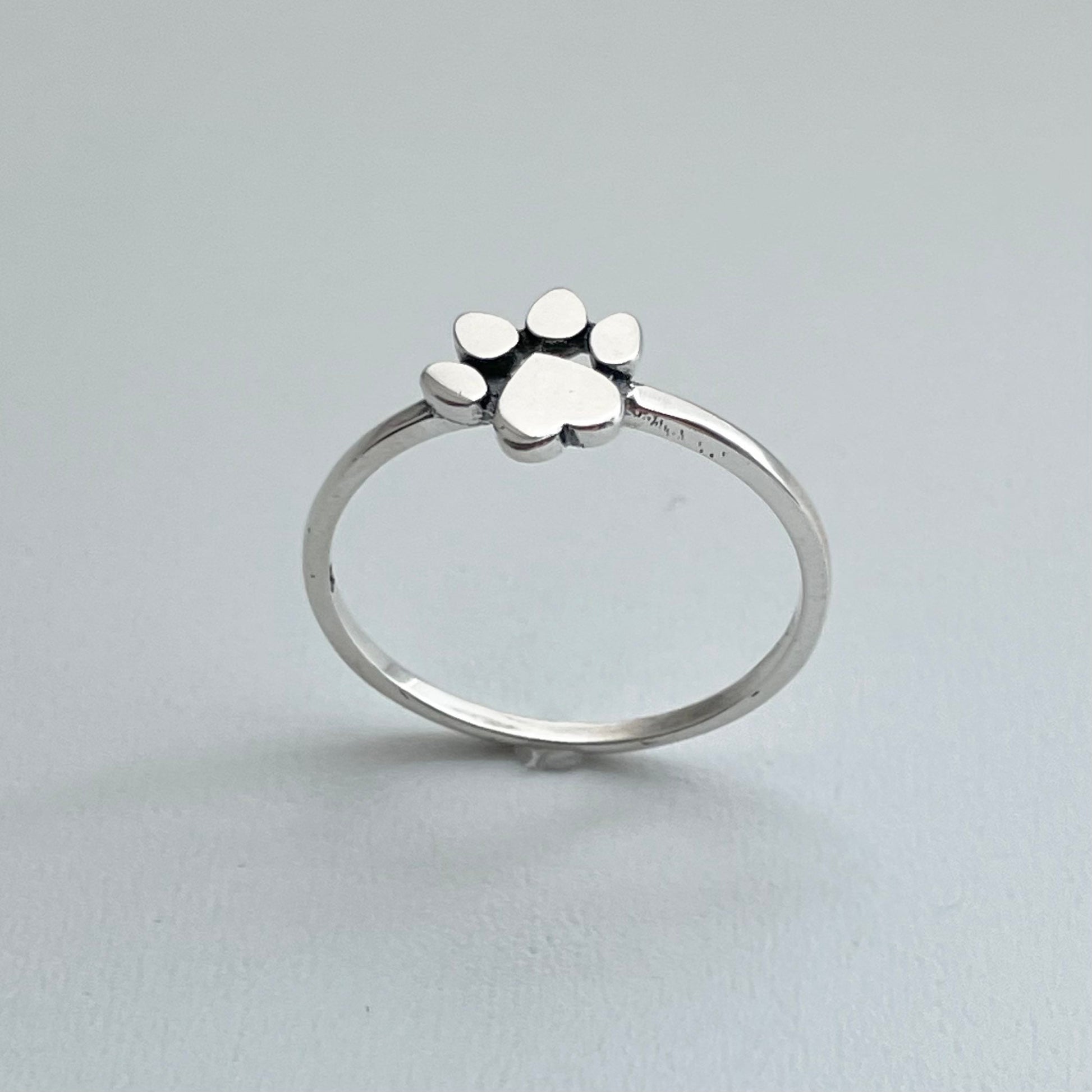 Sterling Silver Paw Print Heart Ring: Animal Lover Jewelry