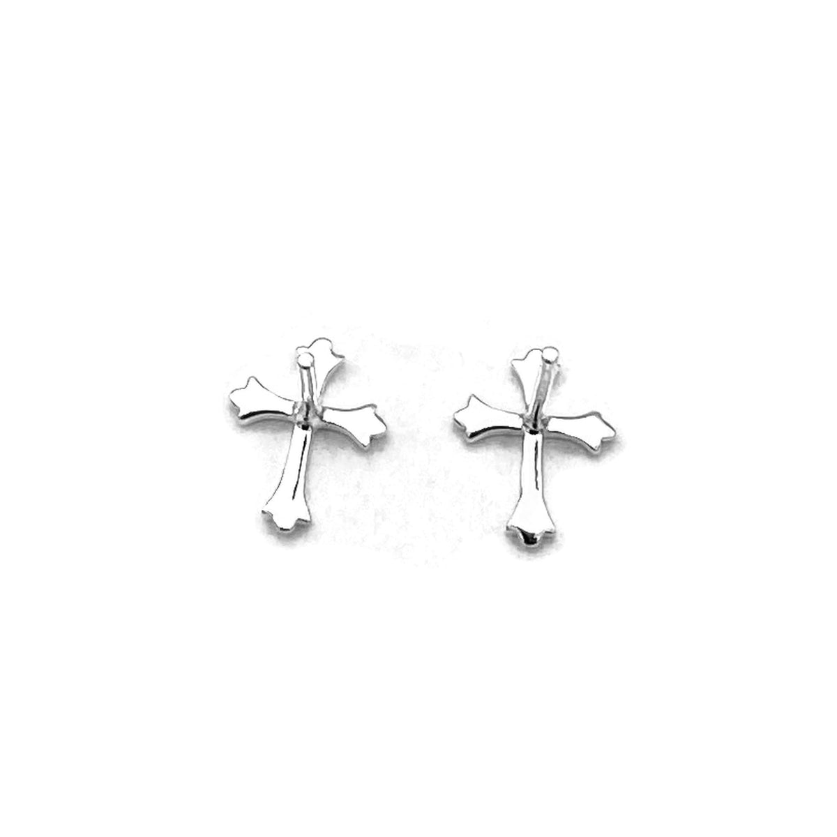 Sterling Silver Cross Stud Earrings: High Polish Religious Jewelry