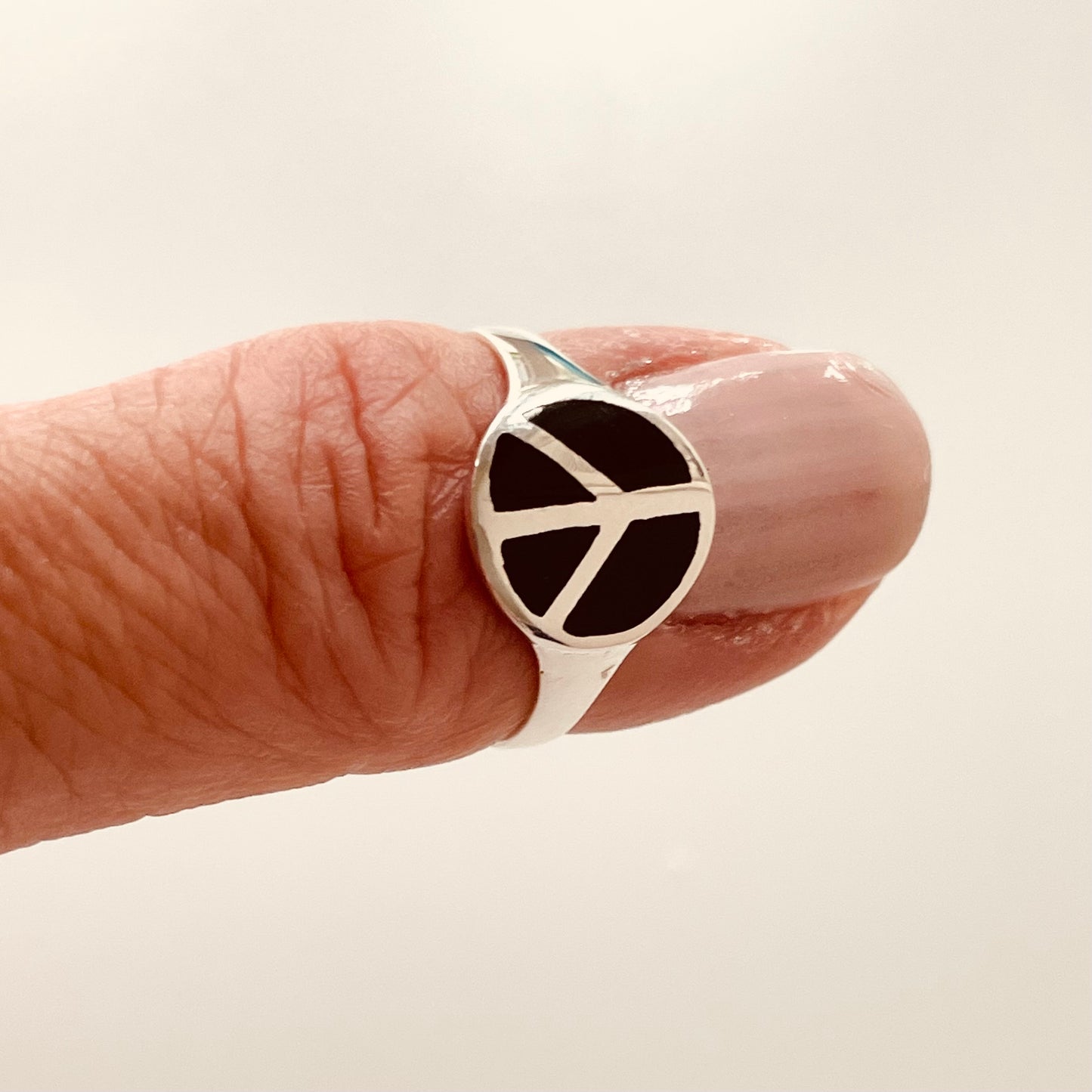 Sterling Silver Black Agate Peace Sign Ring, Silver Hippie Ring, Love Silver Ring, Peace Silver Ring, Silver Black Onyx Ring, Religious Ring